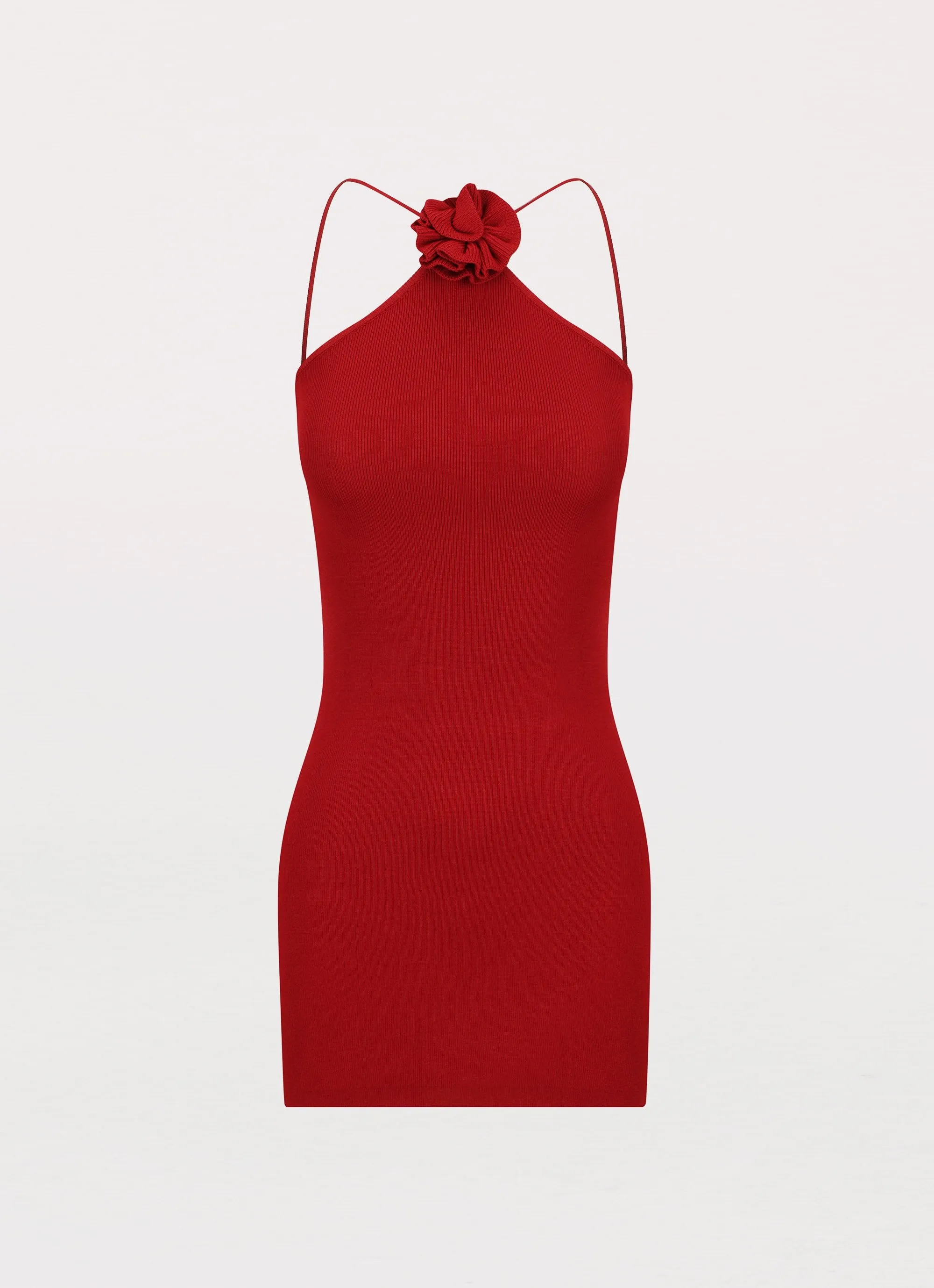 Delphi Rose Knit Mini Dress - Rouge Red Double Needle Hemming
