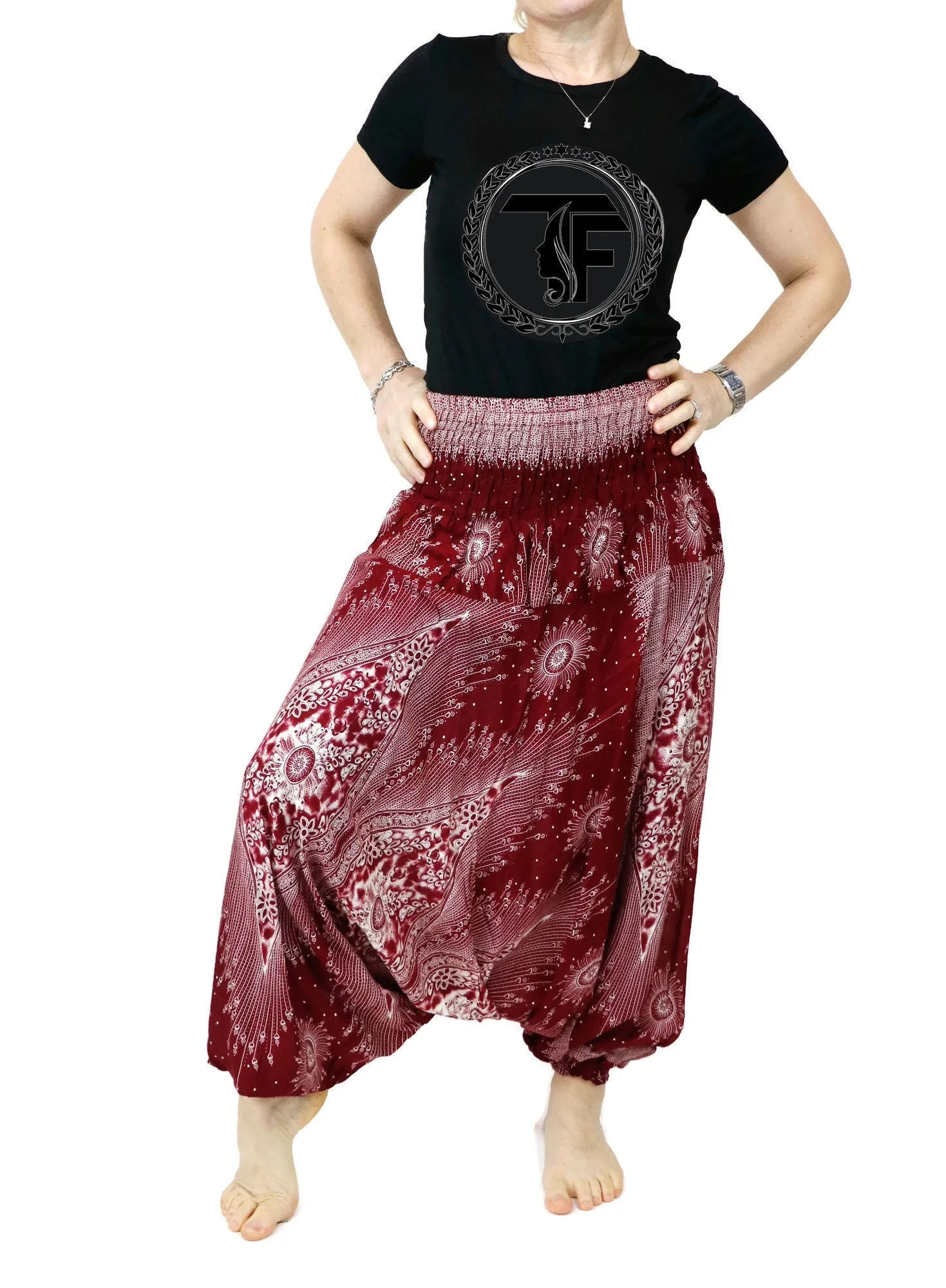 Unisex Harem Pants Women Drop Crotch Baggy Pants Jumpsuits Rompers Yoga Hippie Clothes Boho Gypsy Pants Festival Peacock Floral PH04