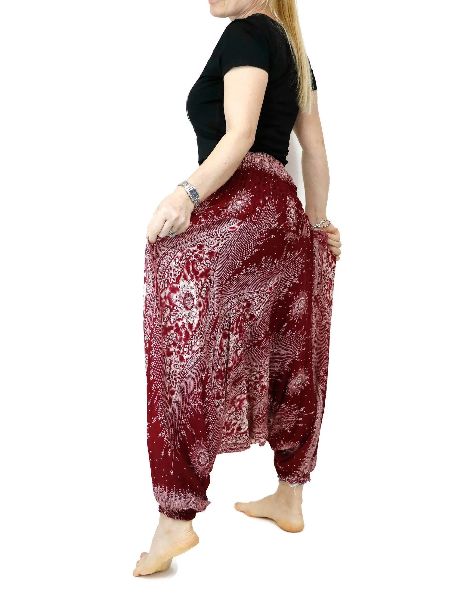 Unisex Harem Pants Women Drop Crotch Baggy Pants Jumpsuits Rompers Yoga Hippie Clothes Boho Gypsy Pants Festival Peacock Floral PH04