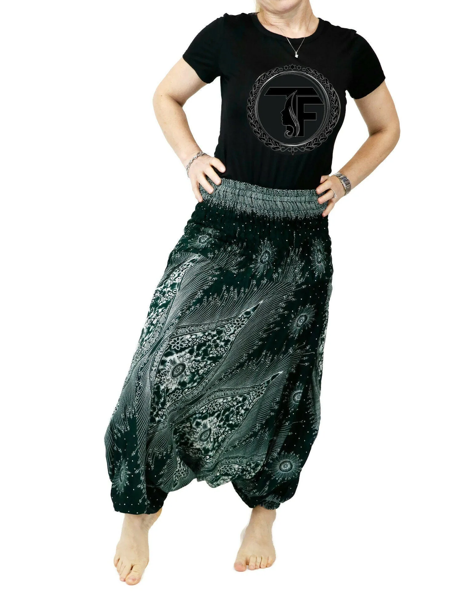 Unisex Harem Pants Women Drop Crotch Baggy Pants Jumpsuits Rompers Yoga Hippie Clothes Boho Gypsy Pants Festival Peacock Floral PH04