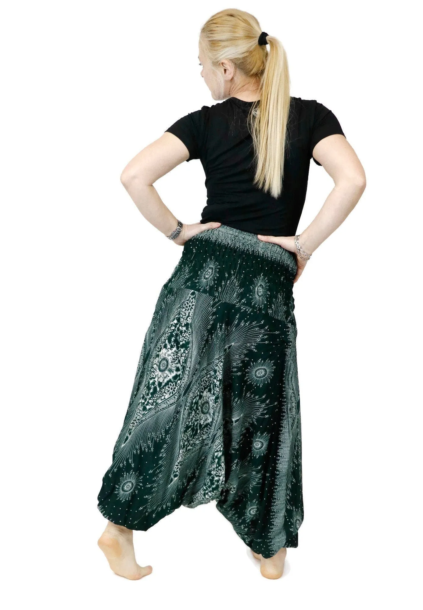 Unisex Harem Pants Women Drop Crotch Baggy Pants Jumpsuits Rompers Yoga Hippie Clothes Boho Gypsy Pants Festival Peacock Floral PH04