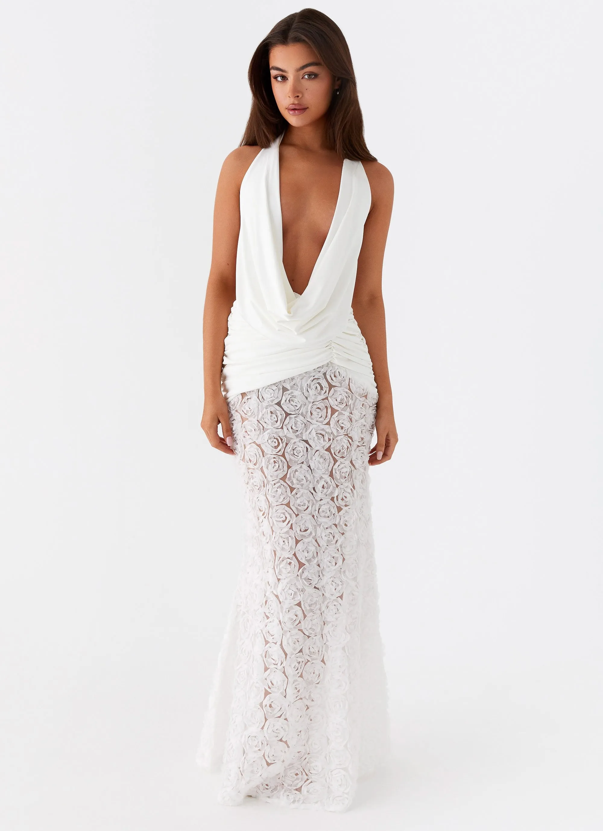 Multipurpose Layering Fabric networking event Kita Textured Maxi Dress - White