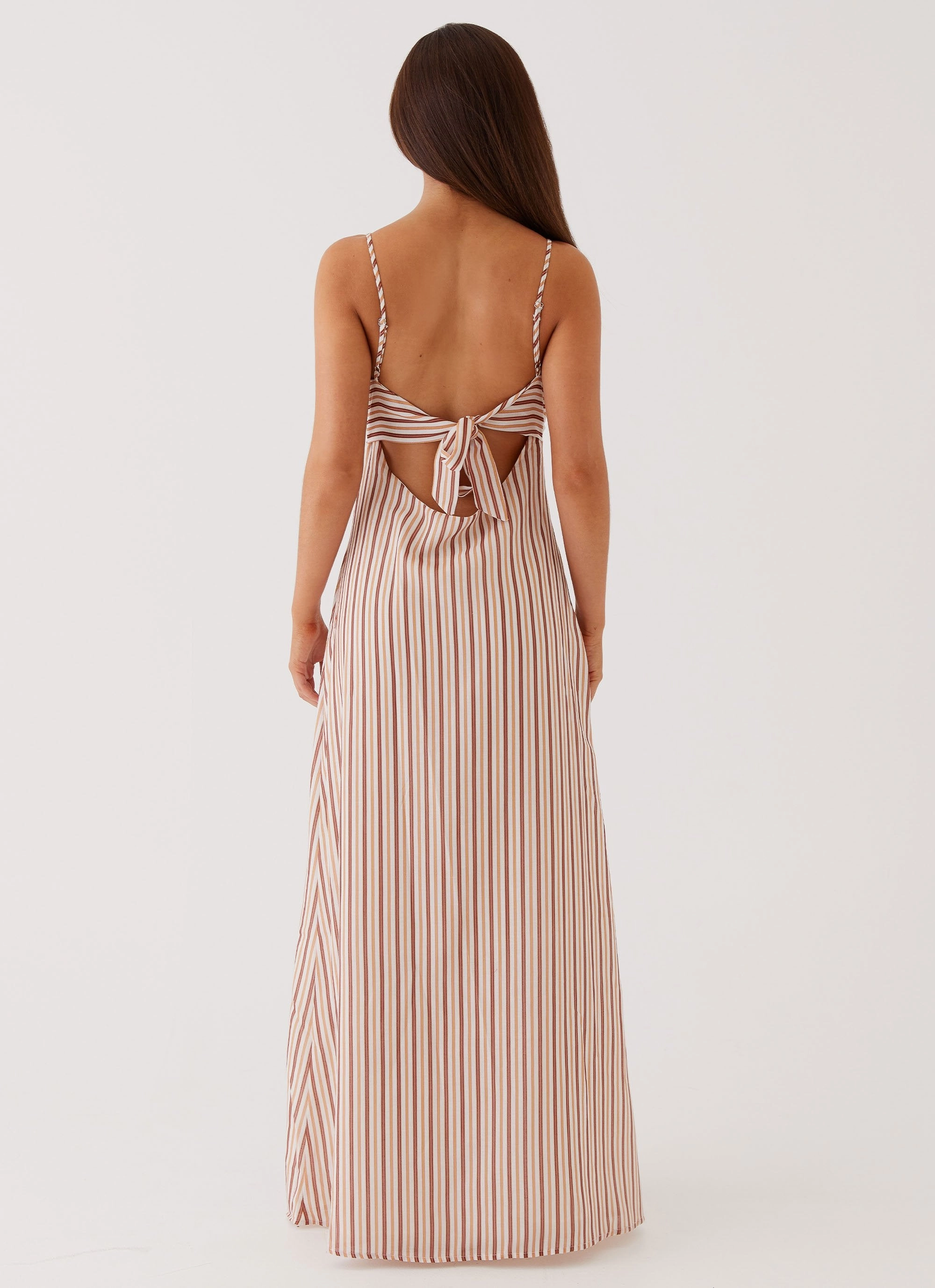 V Neckline Flora Linen Maxi Dress - Passionfruit Stripe