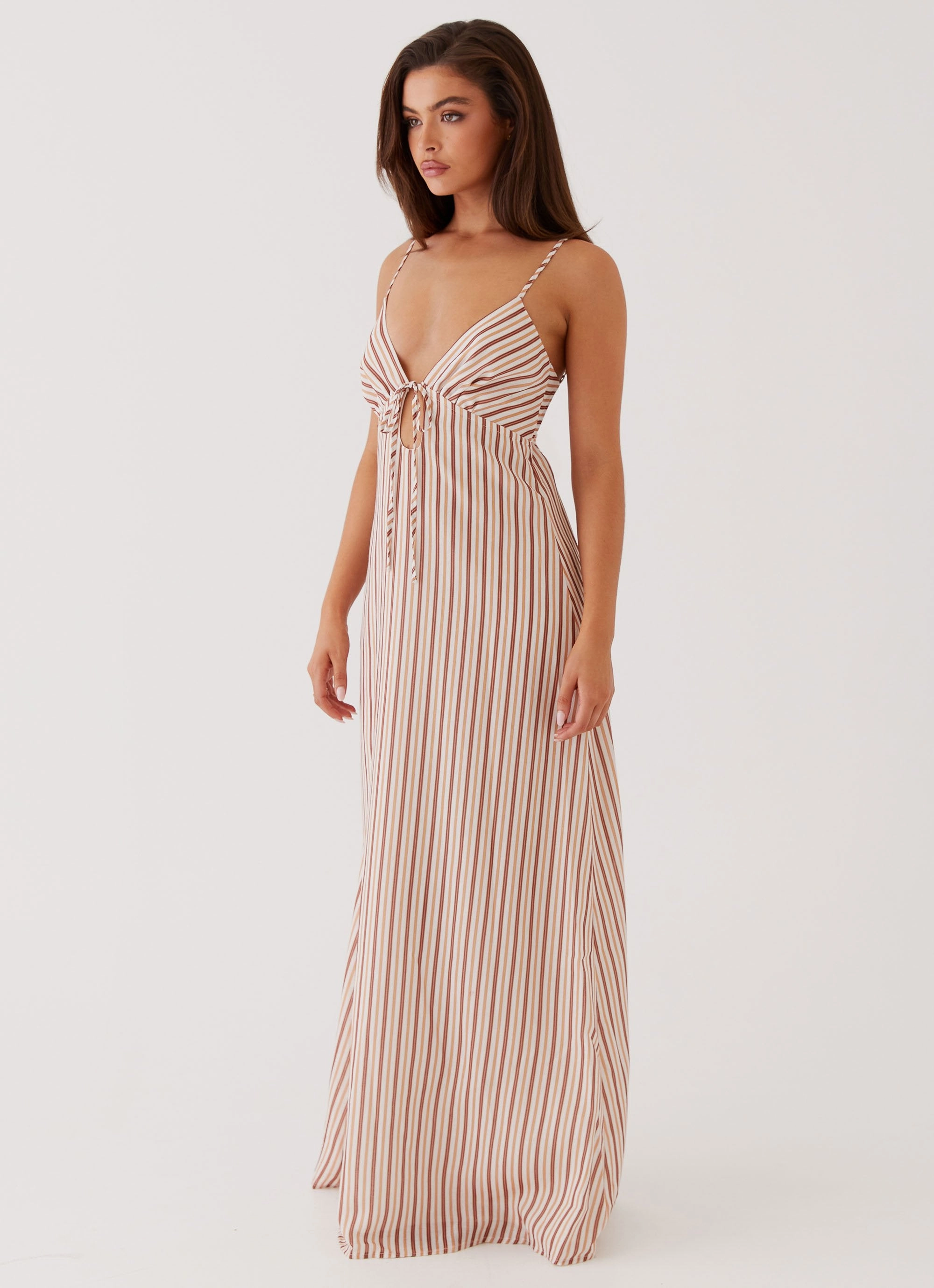 Flora Linen Maxi Dress - Passionfruit Stripe Statement-Print Linen Chic