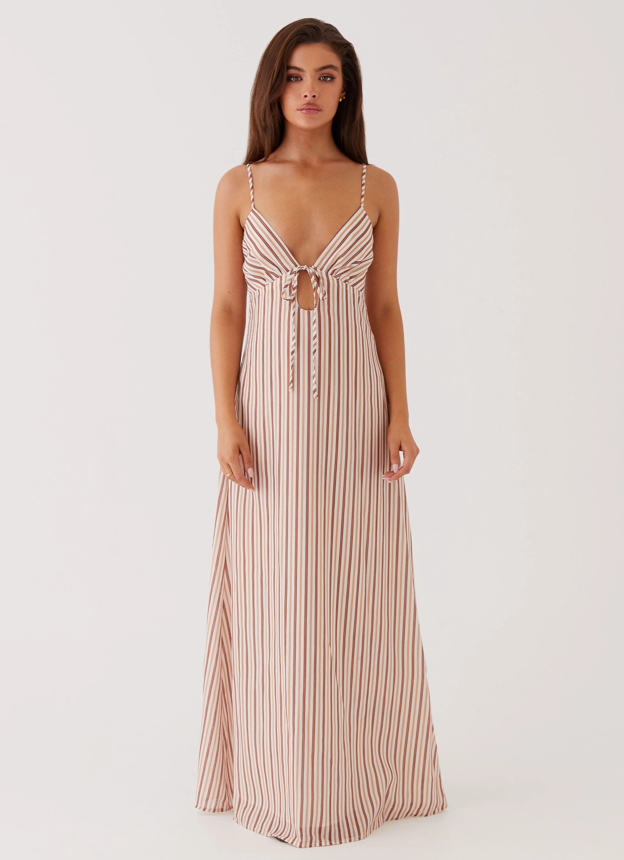 Mature Glam Flora Linen Maxi Dress - Passionfruit Stripe