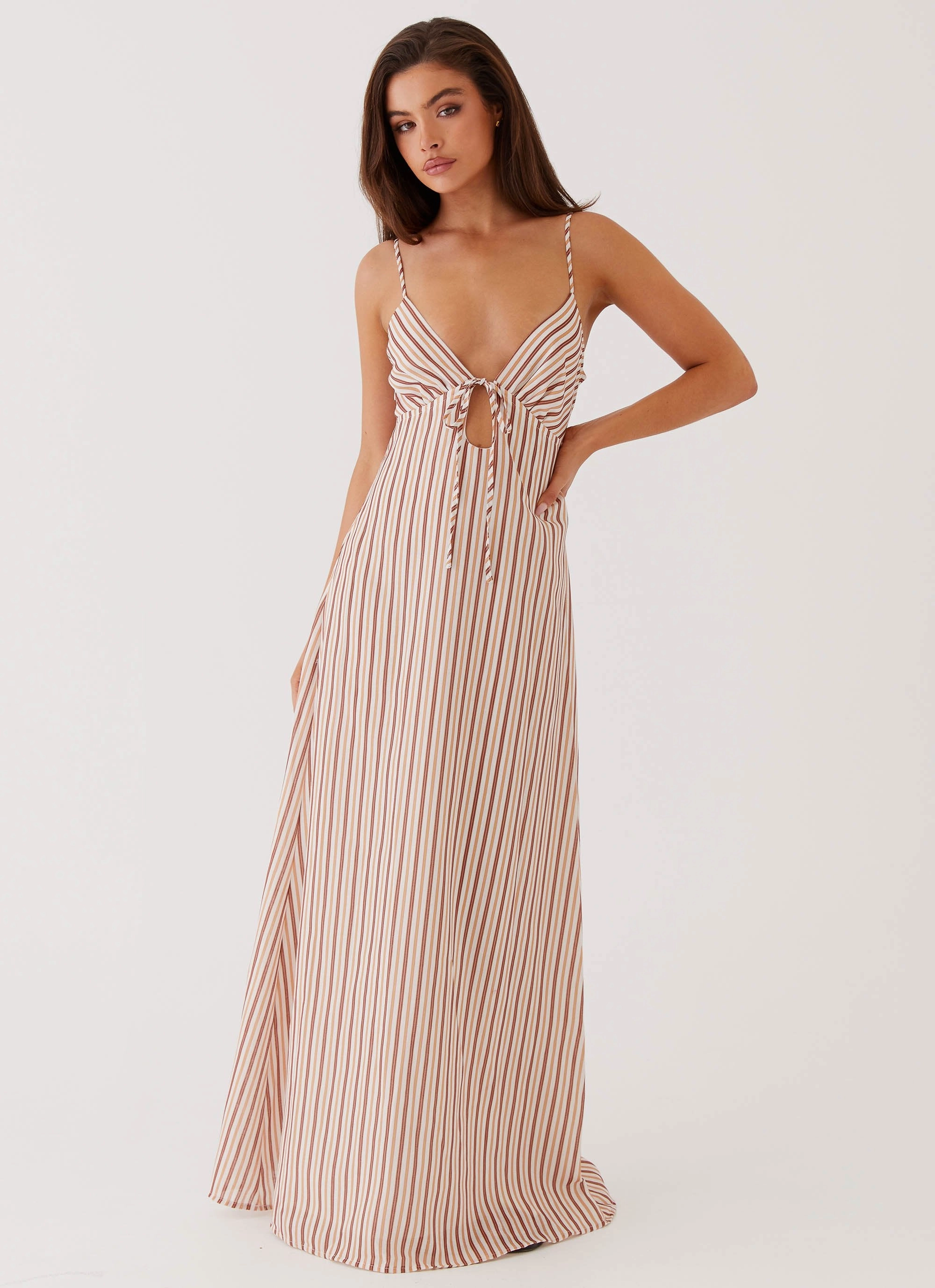 Light material Flora Linen Maxi Dress - Passionfruit Stripe