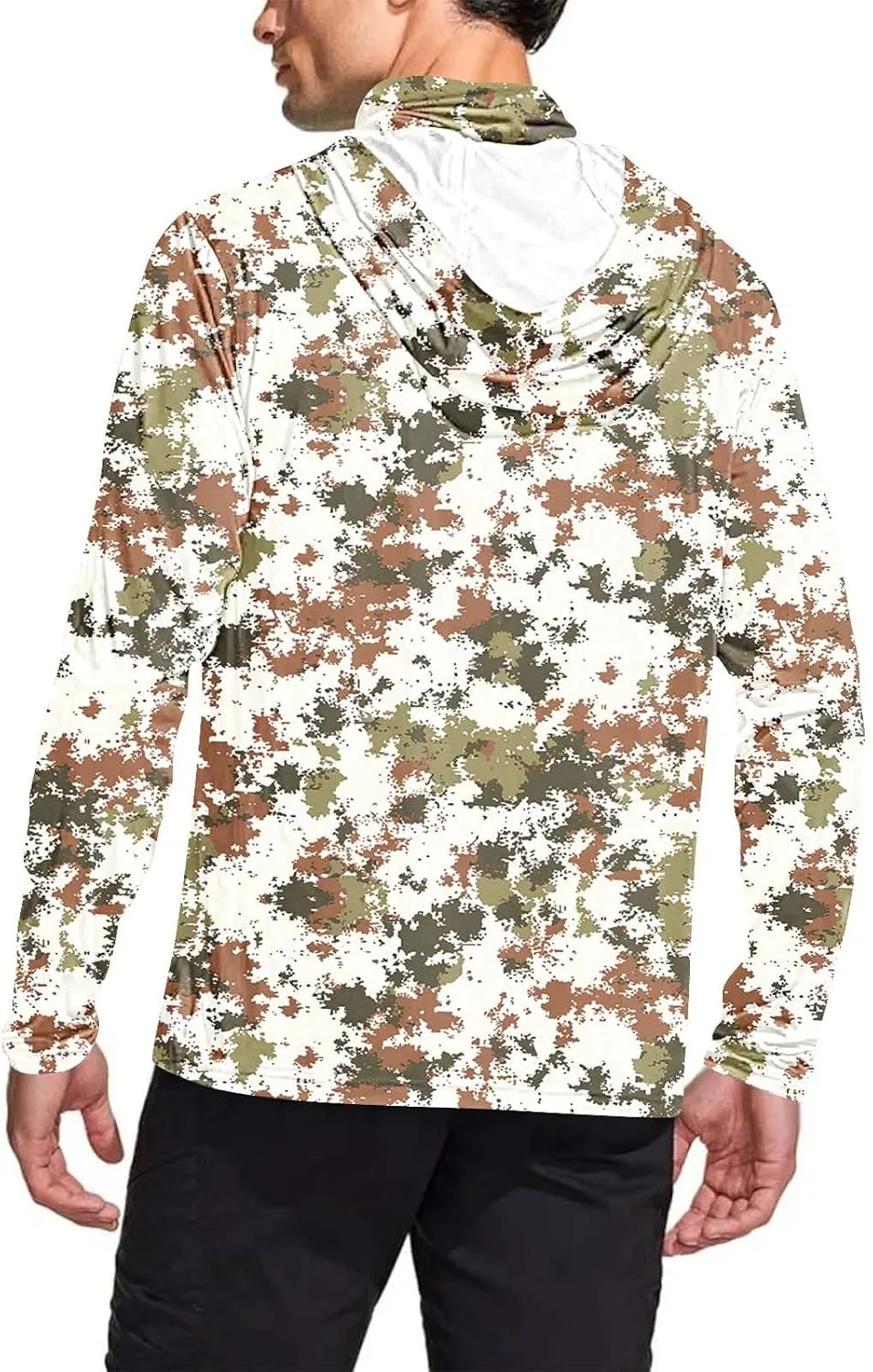 UPF 50  Fishing Shirts for Men Long Sleeve UV Sun Protection Hoodie Camo Tops Outdoor Hiking Running Swim Rash Guard
