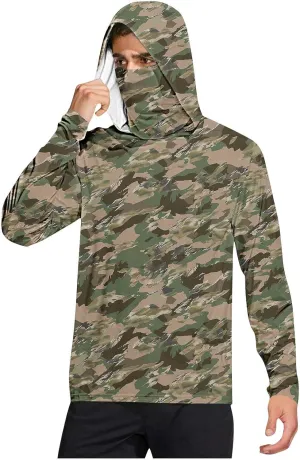 UPF 50  Fishing Shirts for Men Long Sleeve UV Sun Protection Hoodie Camo Tops Outdoor Hiking Running Swim Rash Guard