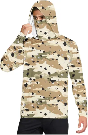 UPF 50  Fishing Shirts for Men Long Sleeve UV Sun Protection Hoodie Camo Tops Outdoor Hiking Running Swim Rash Guard