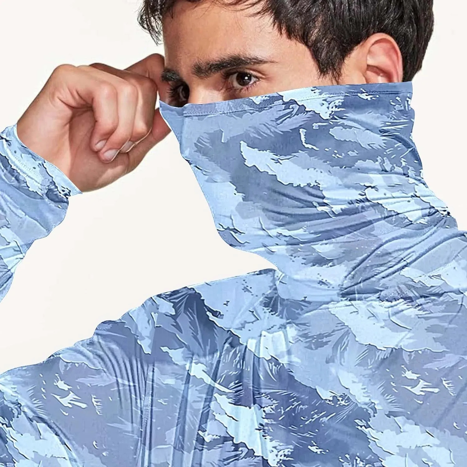 UPF 50  Fishing Shirts for Men Long Sleeve UV Sun Protection Hoodie Camo Tops Outdoor Hiking Running Swim Rash Guard
