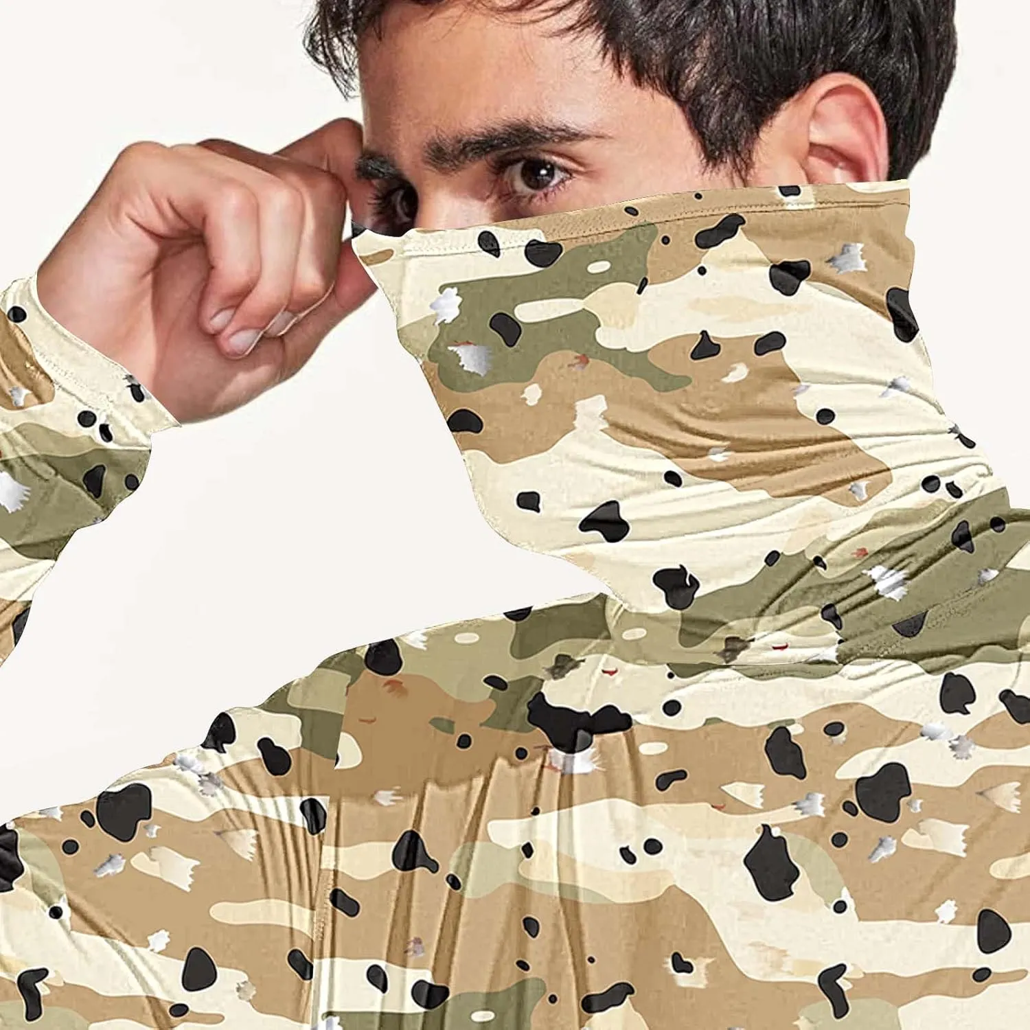 UPF 50  Fishing Shirts for Men Long Sleeve UV Sun Protection Hoodie Camo Tops Outdoor Hiking Running Swim Rash Guard