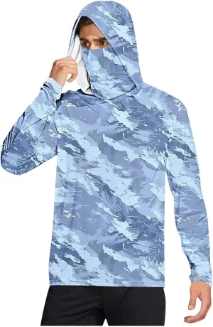 UPF 50  Fishing Shirts for Men Long Sleeve UV Sun Protection Hoodie Camo Tops Outdoor Hiking Running Swim Rash Guard