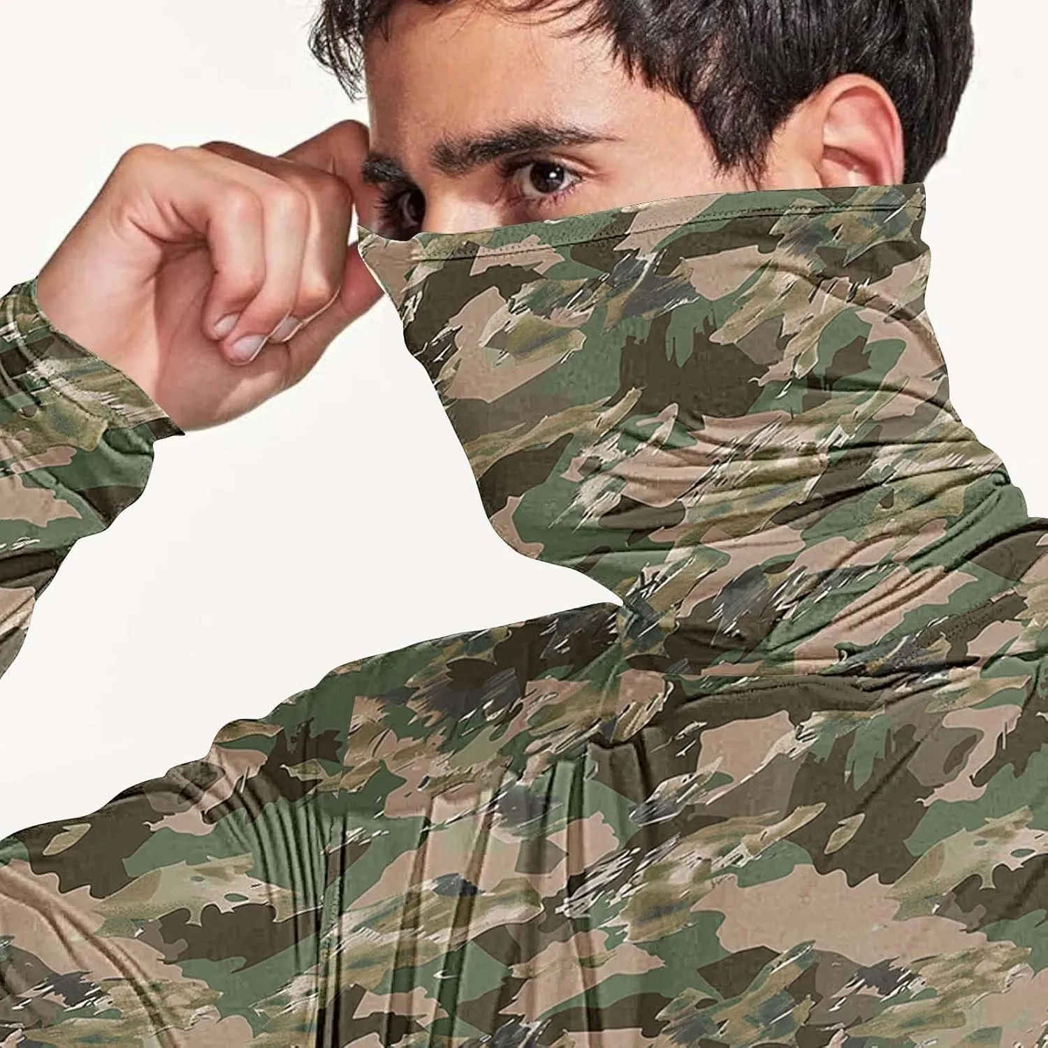UPF 50  Fishing Shirts for Men Long Sleeve UV Sun Protection Hoodie Camo Tops Outdoor Hiking Running Swim Rash Guard