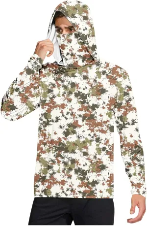 UPF 50  Fishing Shirts for Men Long Sleeve UV Sun Protection Hoodie Camo Tops Outdoor Hiking Running Swim Rash Guard