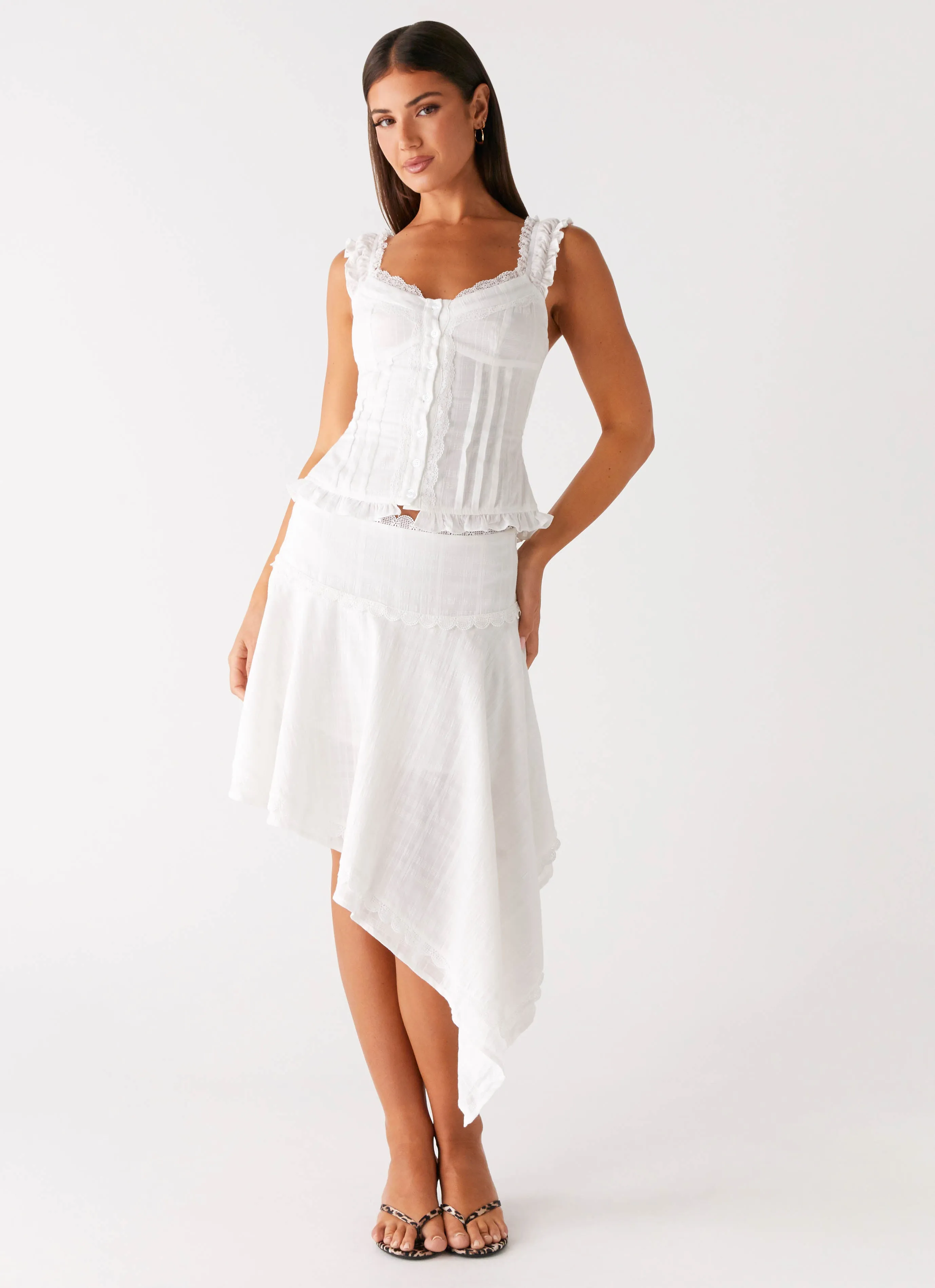 Clearwater Mist Midi Skirt - White Relaxed Feel