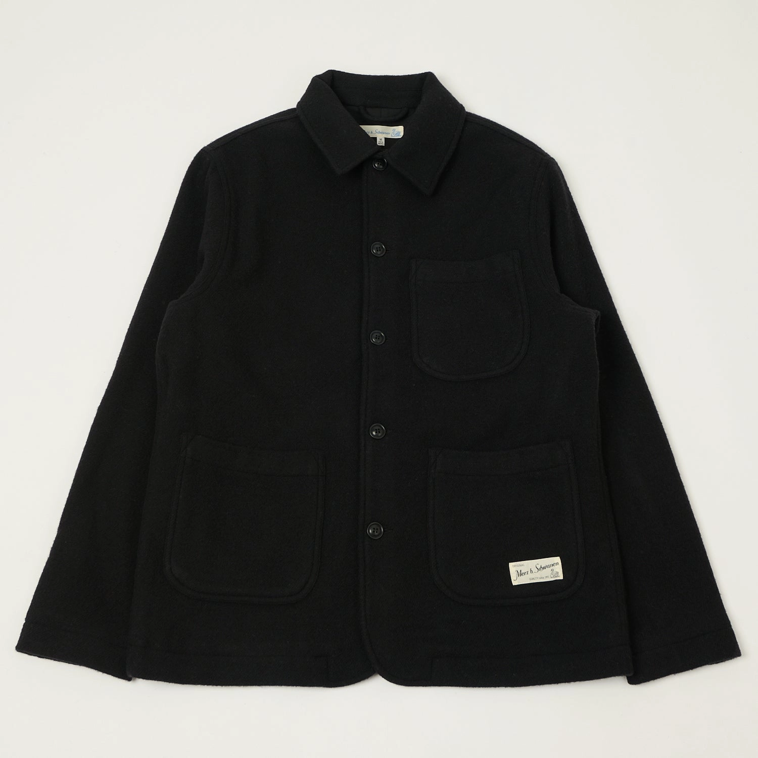 Merz b. Schwanen 'Good Basics' Wool Work Jacket - Deep Black Flexible Elbow Patches