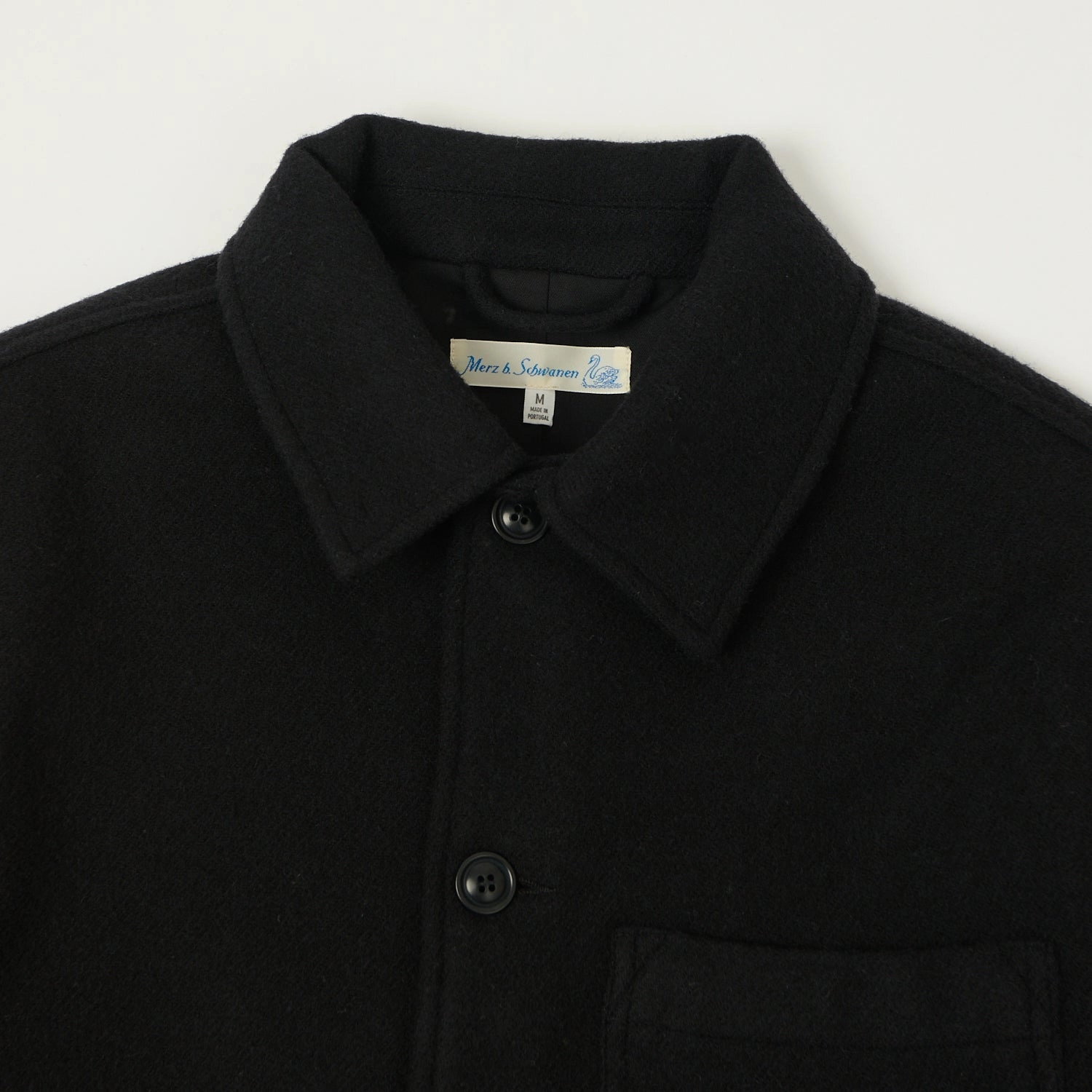Merz b. Schwanen 'Good Basics' Wool Work Jacket - Deep Black Weatherproof Seams Non Restrictive Fit