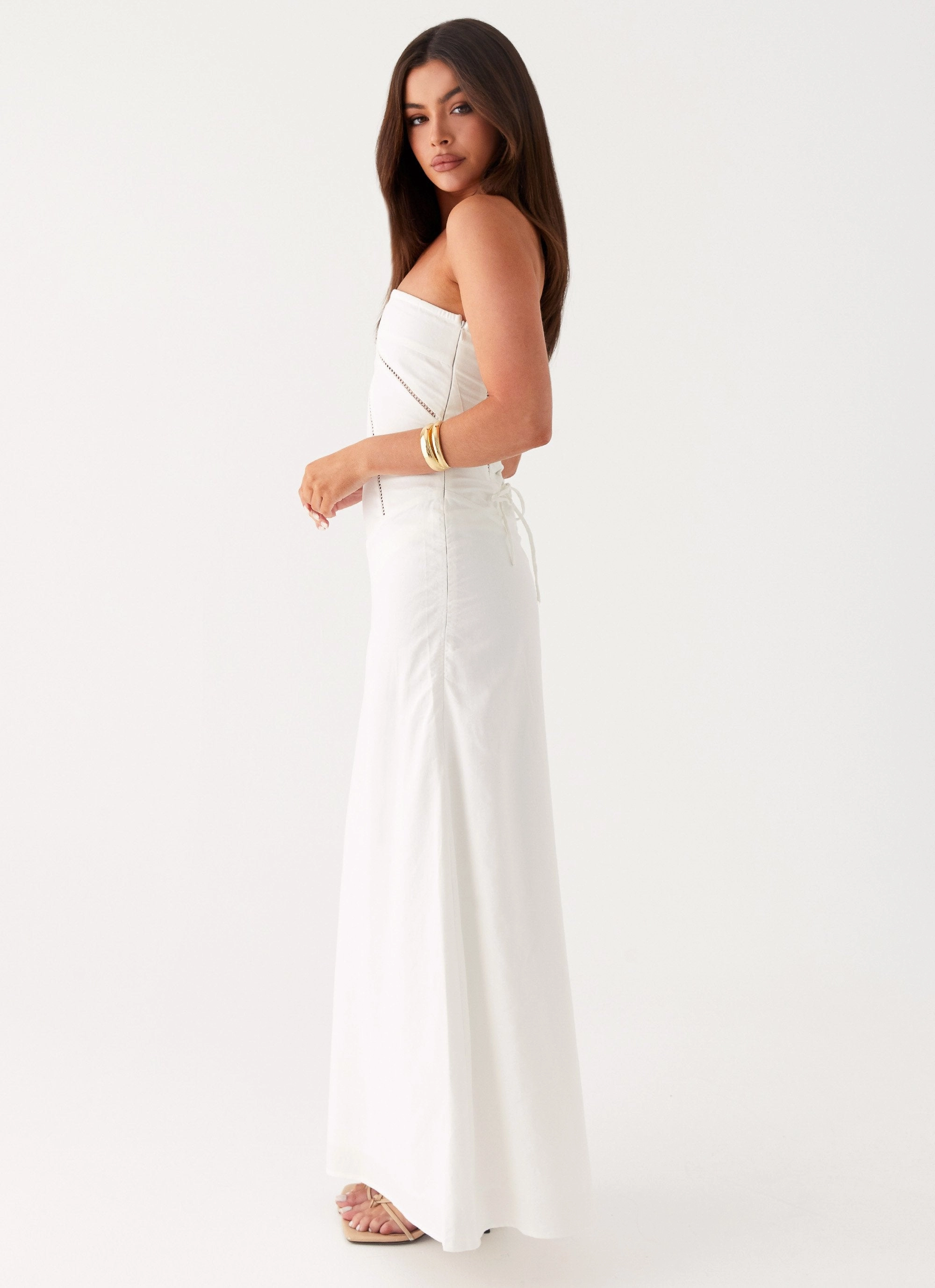 Cerisa Linen Maxi Dress - White Vibrant Waist Fit