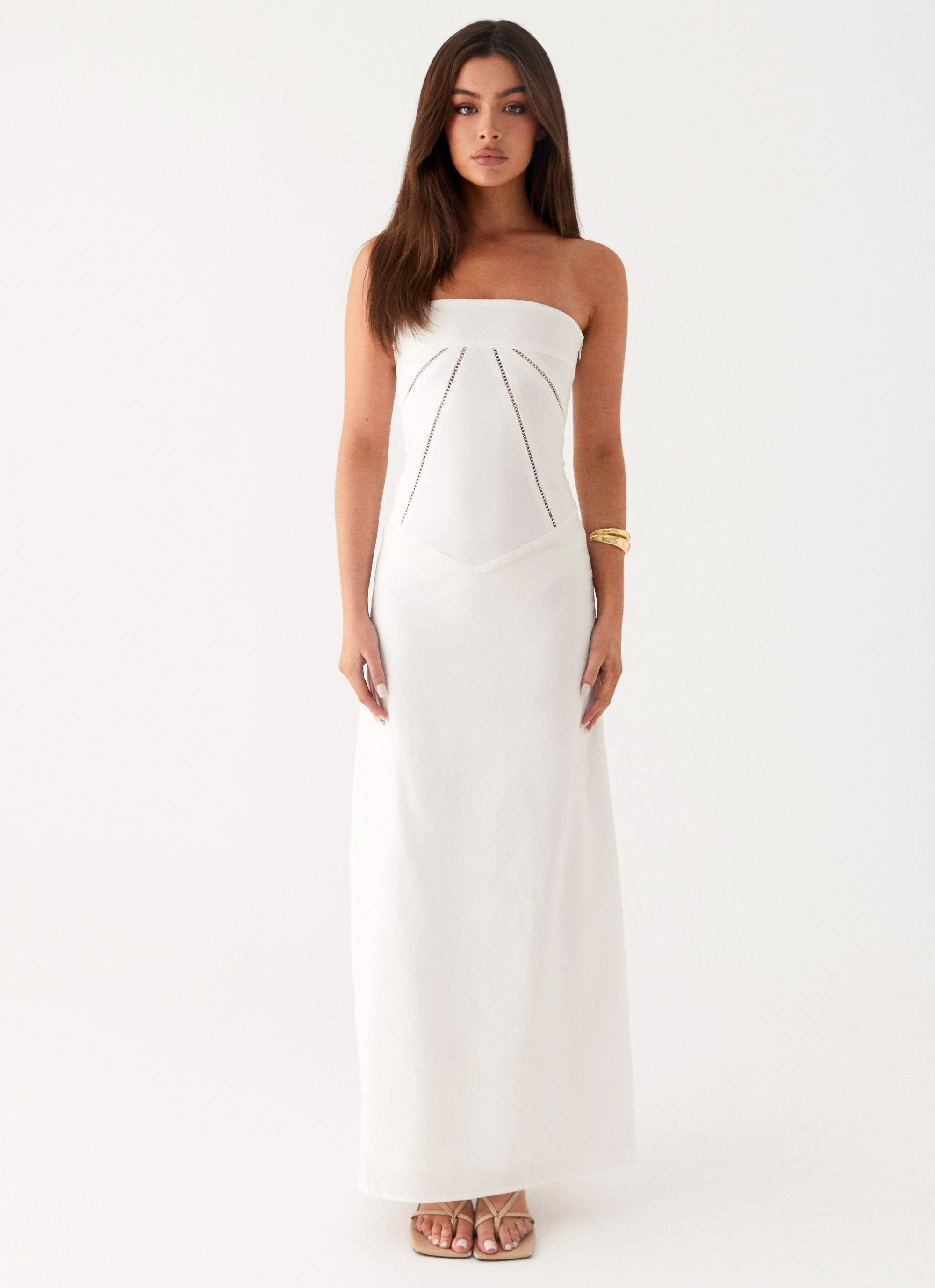 Cerisa Linen Maxi Dress - White Dew Glow
