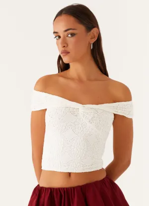 Meryll Twist Top - White Knit Fabric Technology