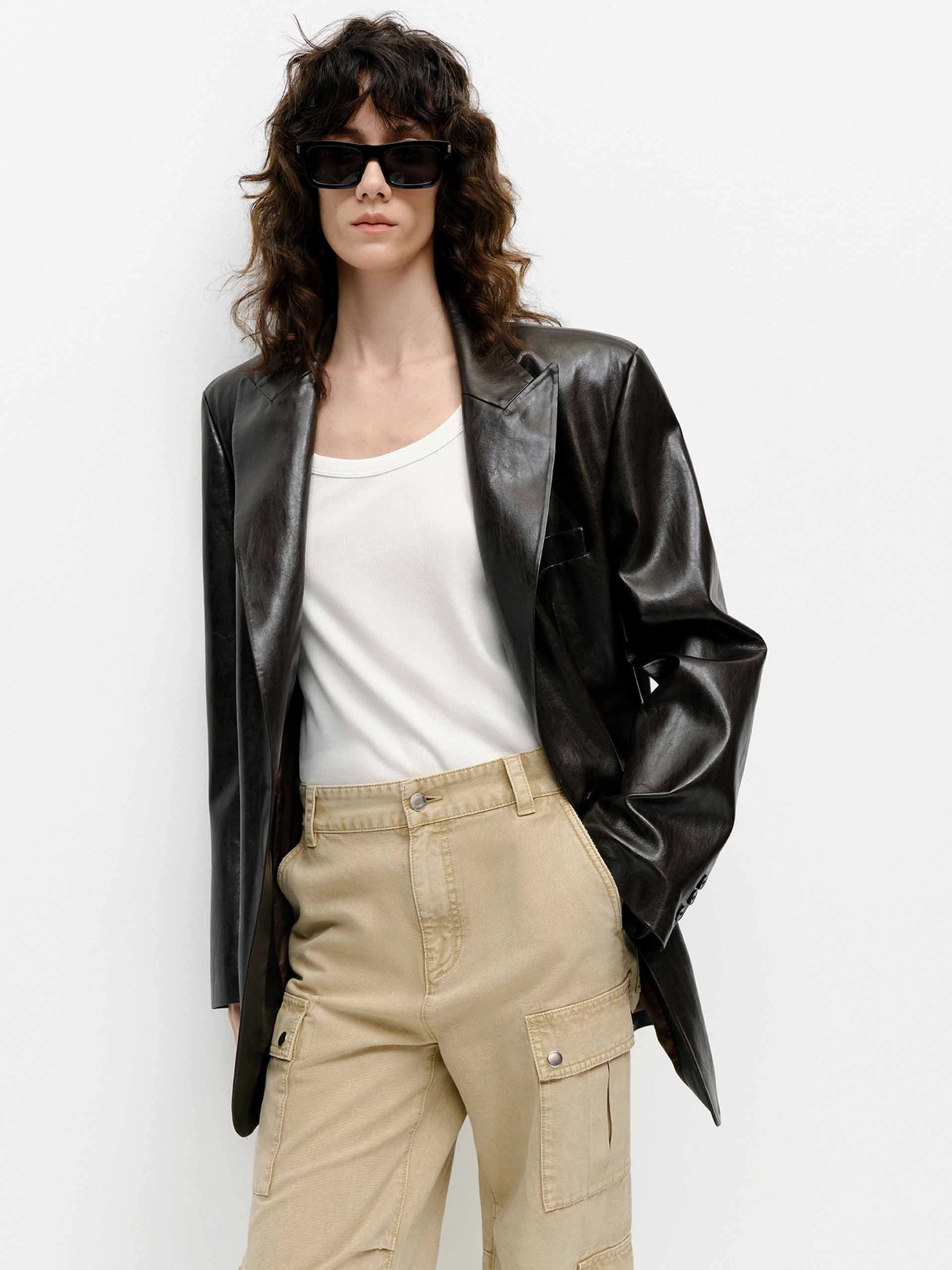 Structured Leather Blazer Puffer Design