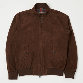 Baracuta G9 Suede Harrington Jacket - Chocolate Weatherproof Barrier Heat Sealed Zippers
