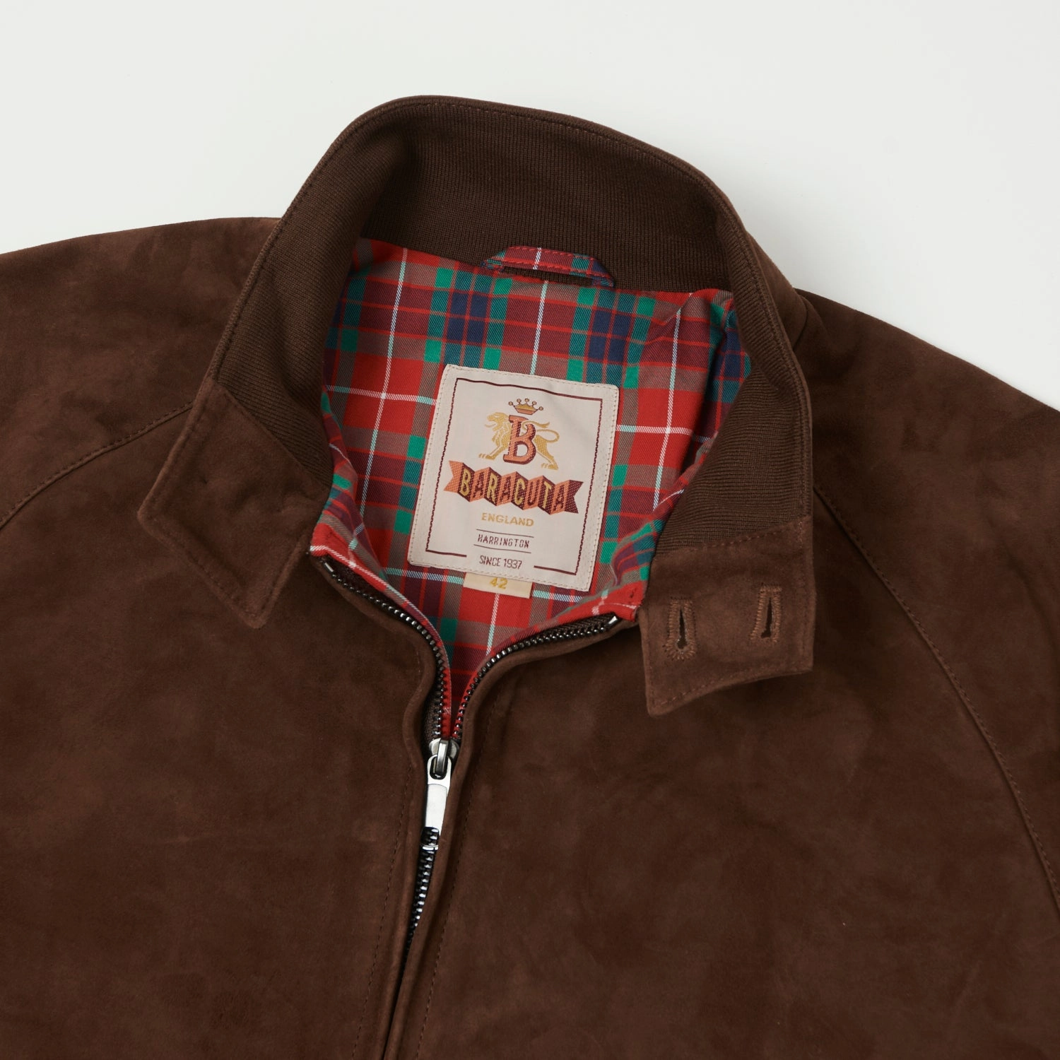 Flexible Waistband Green Material Baracuta G9 Suede Harrington Jacket - Chocolate