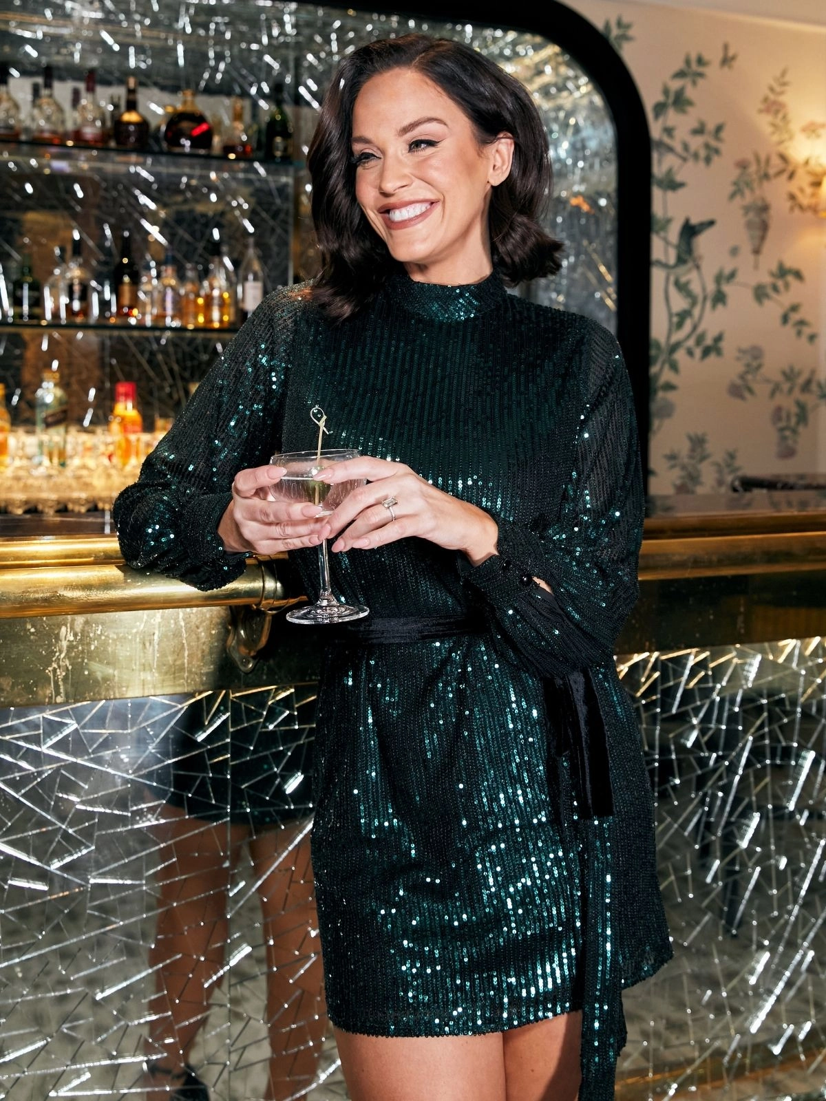 Hannah Sequin High Neck Mini Dress / Green FrenchTerry Casual Style