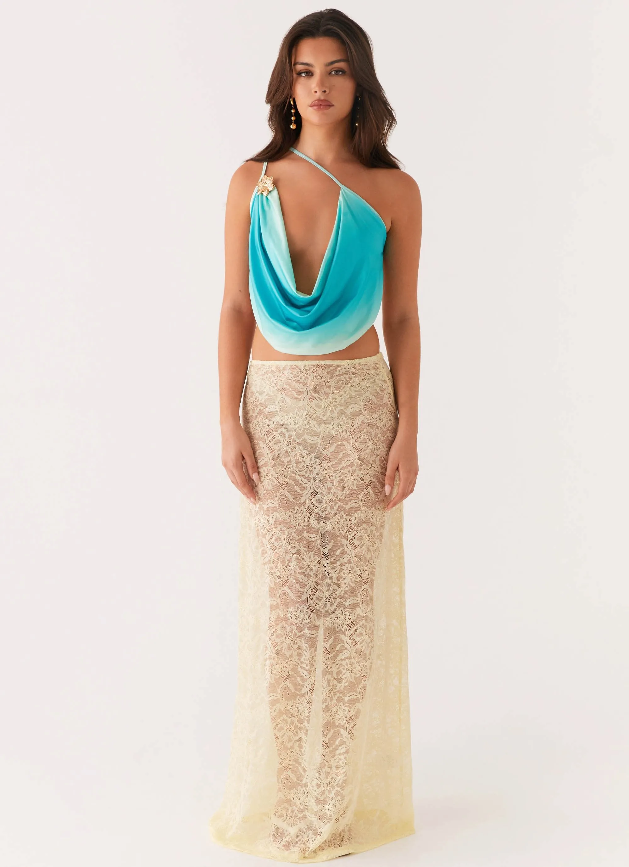 AdjustableCuffs Classic Crew Neck Phoebe Top - Green Gradient