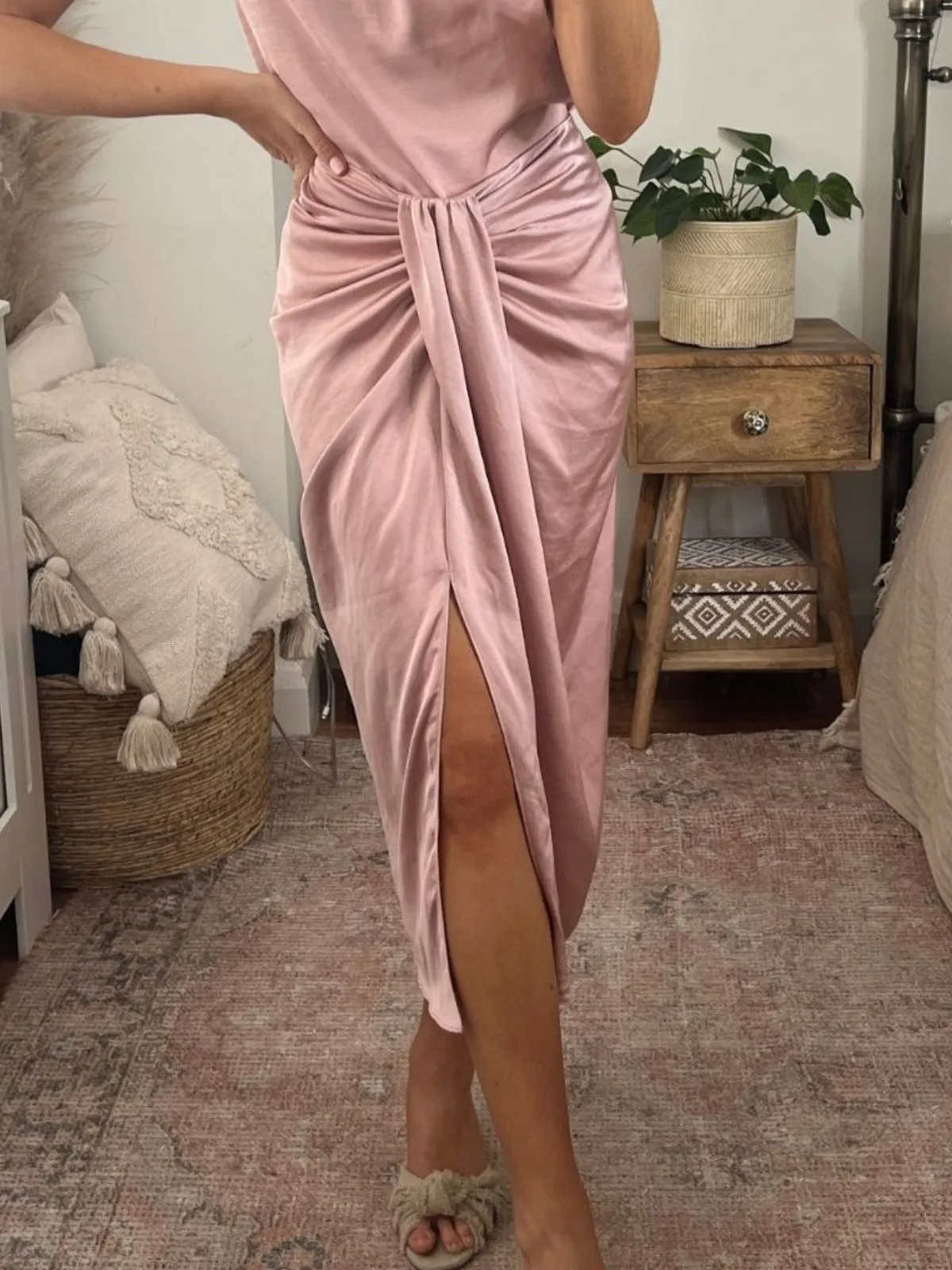 Valencia High Waist Drape Skirt / Blush High Shine Smart Design