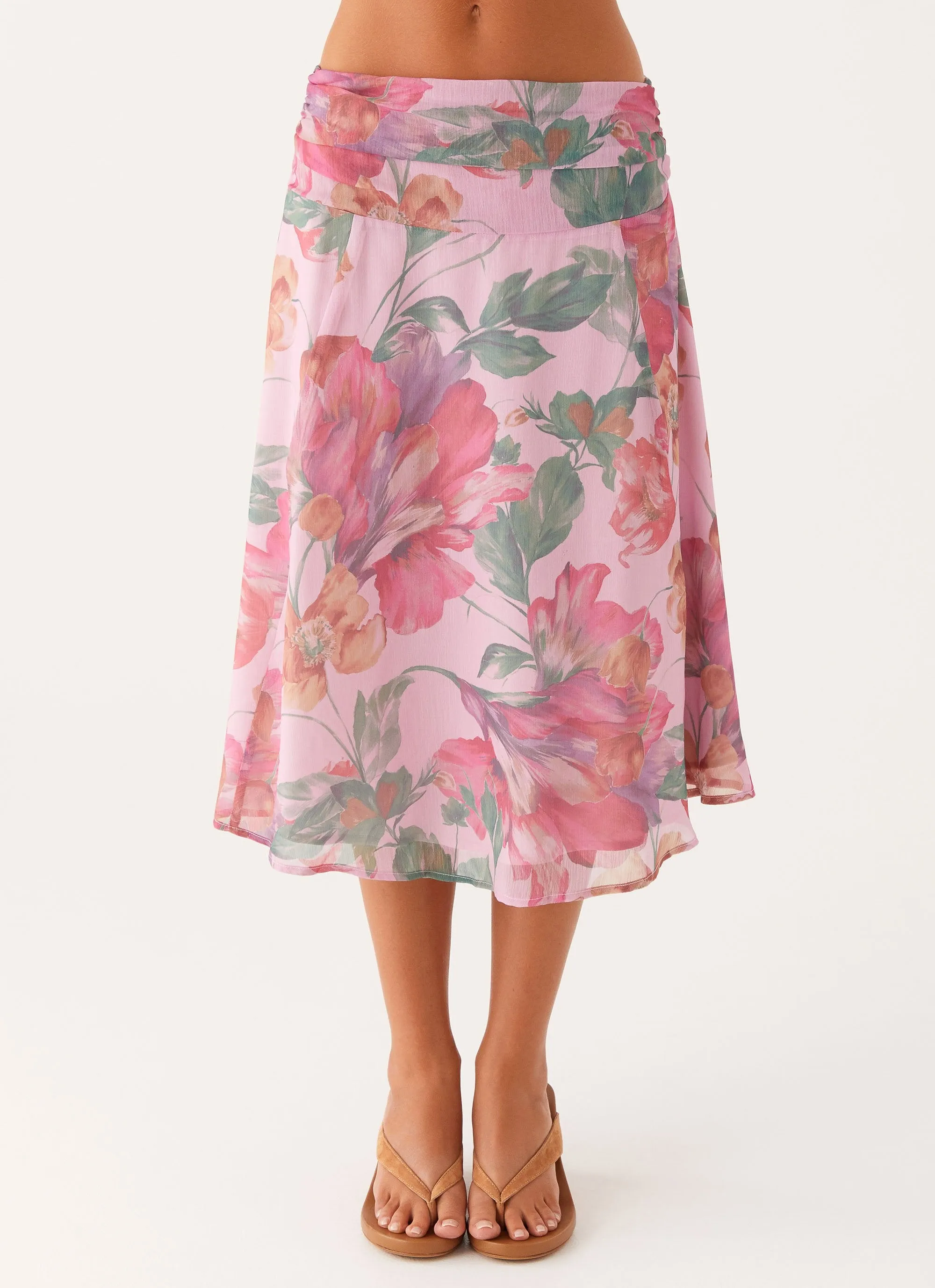 Valley Midi Skirt - Pink Floral Breathable fabric Detachable Detail