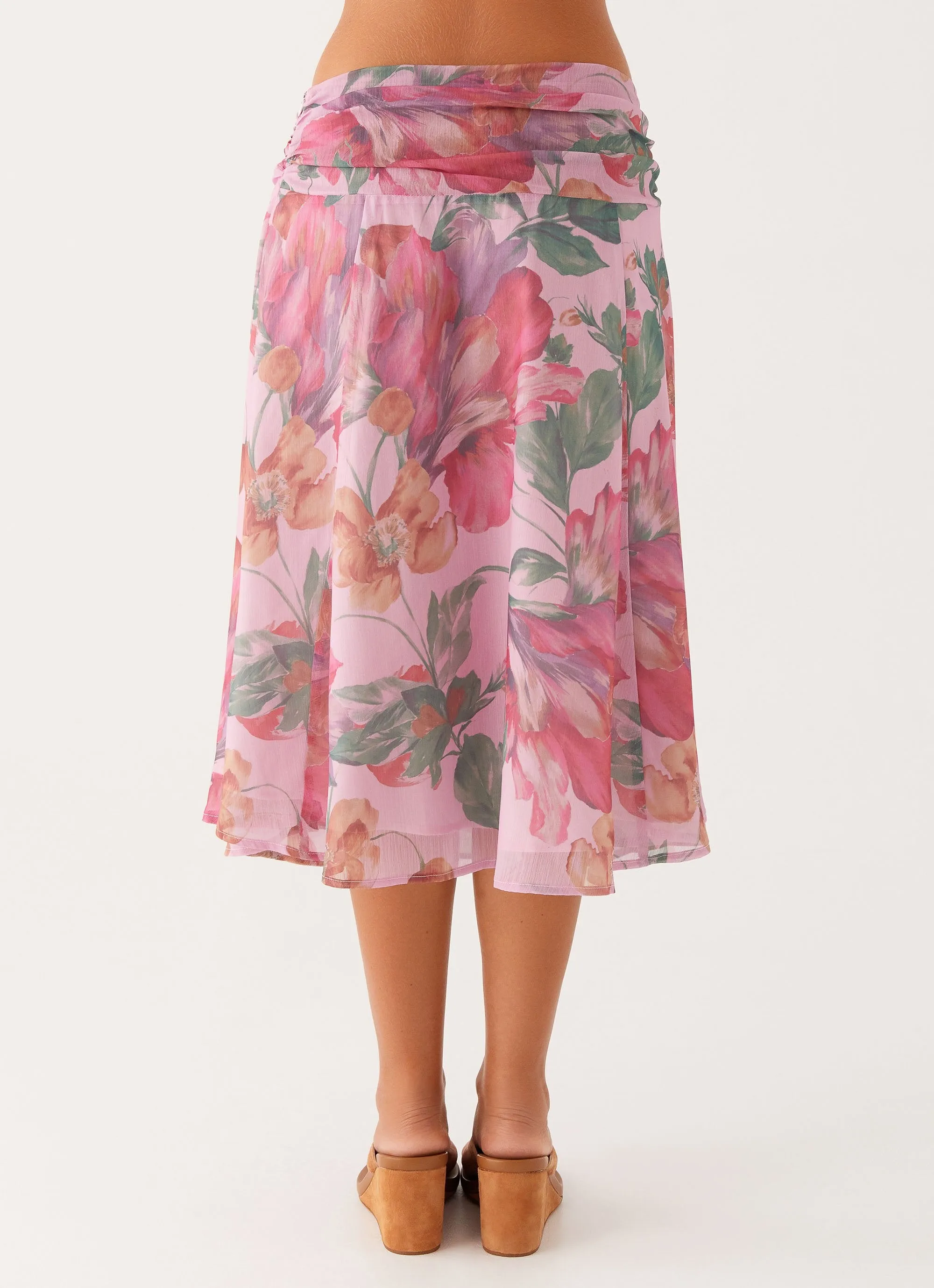 Valley Midi Skirt - Pink Floral Fashion Style Clean Style