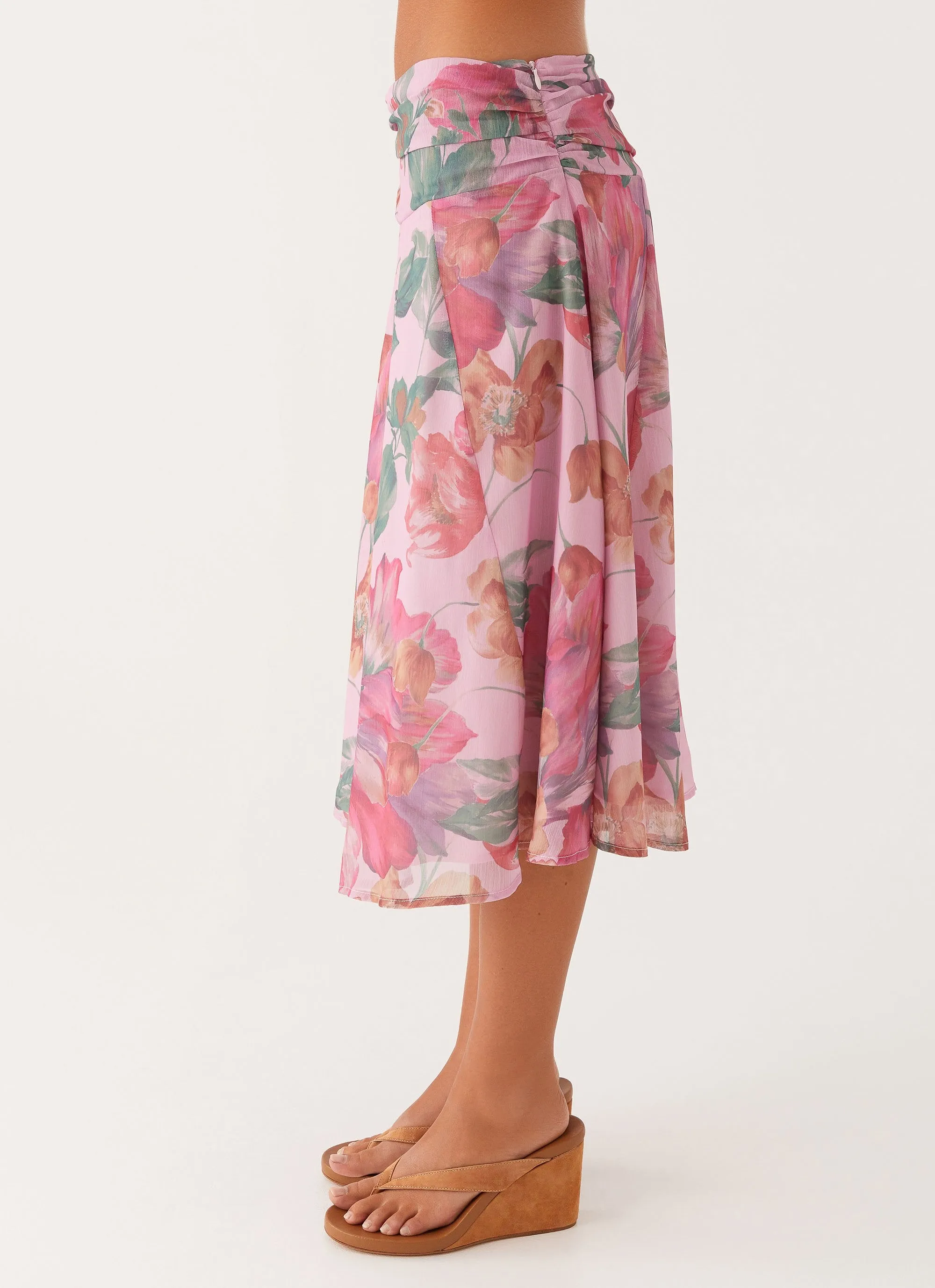 Valley Midi Skirt - Pink Floral Bestseller Item Side Slit