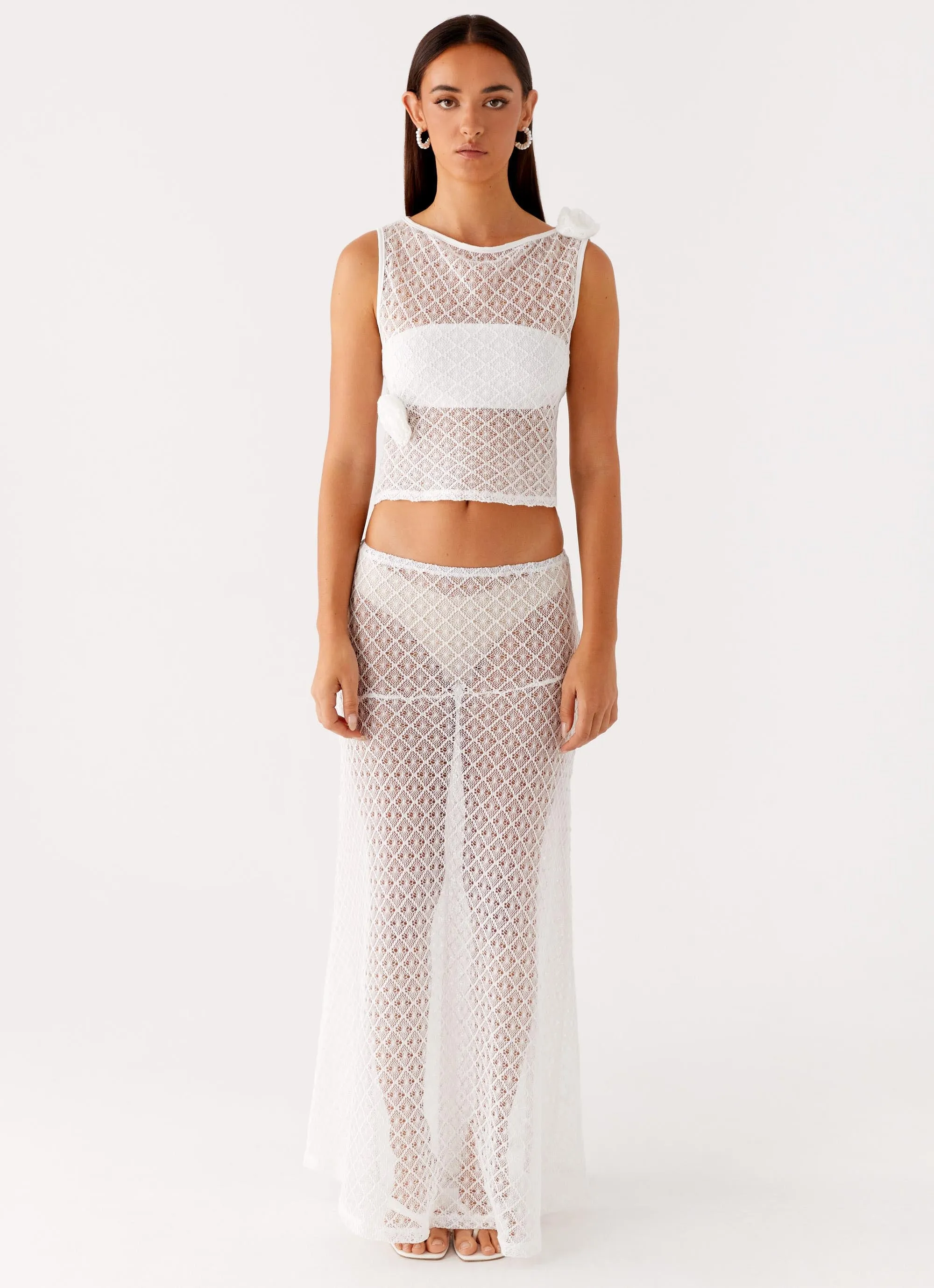 Daily Style Velli Crochet Maxi Skirt - White