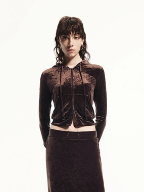 Velvet Hooded Detail Jacket Warmth Retention Technology Zippered Pockets