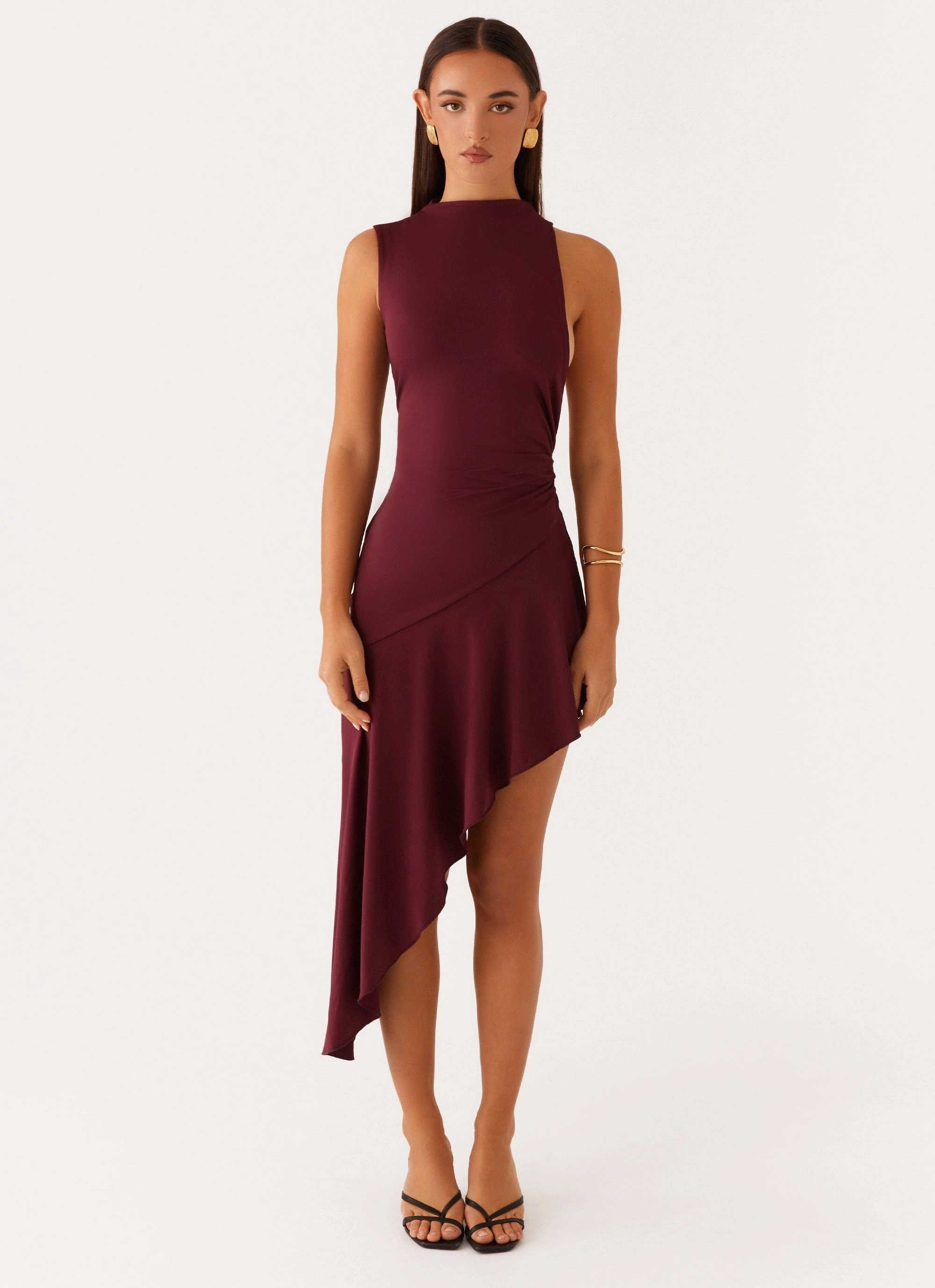 Venetia Asymmetric Maxi Dress - Deep Maroon Water-Repellent-Finish Light Base