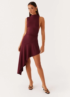 Venetia Asymmetric Maxi Dress - Deep Maroon Clean Texture