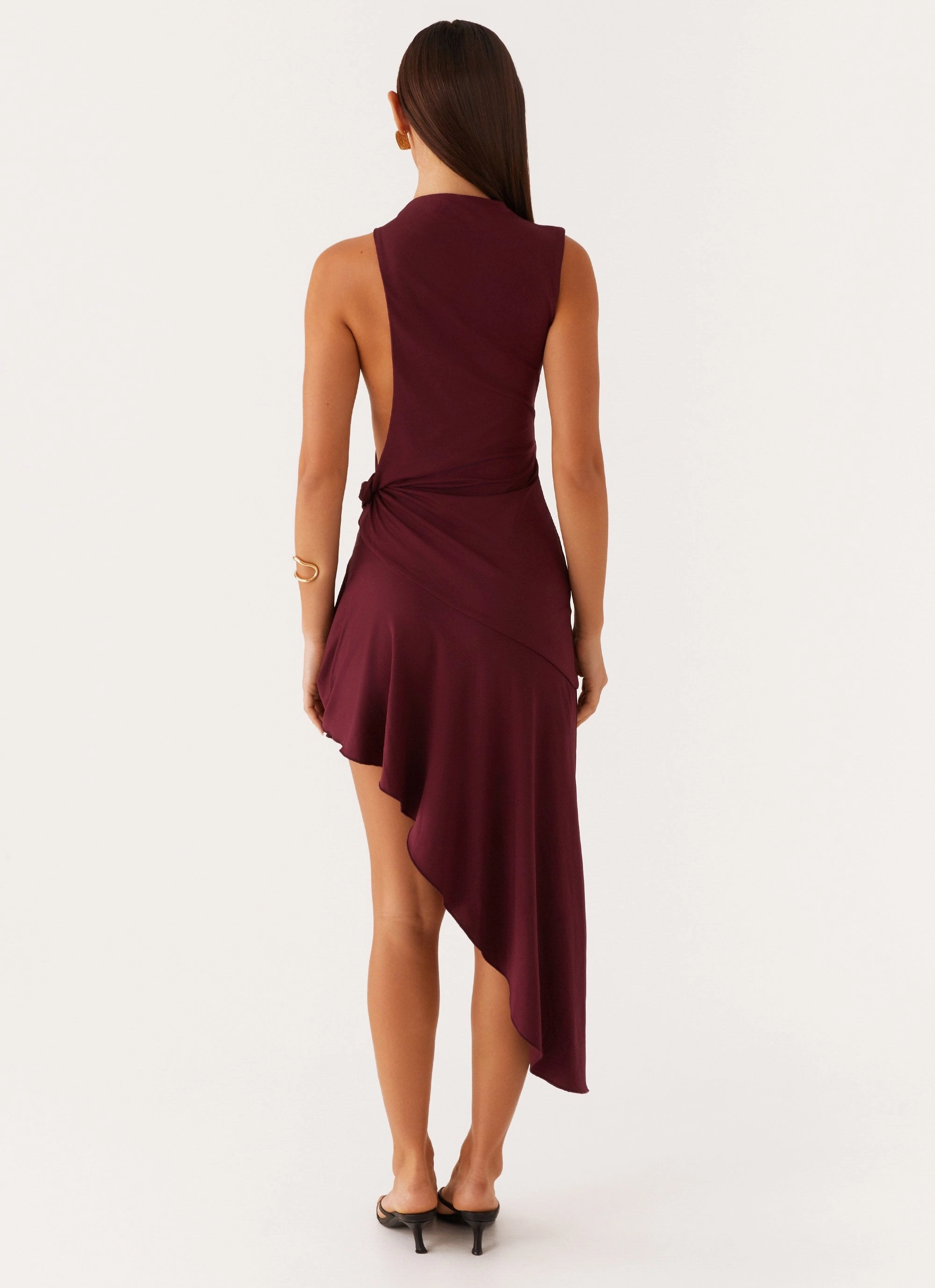 Flattering bodycon dress Trendy Cut Venetia Asymmetric Maxi Dress - Deep Maroon