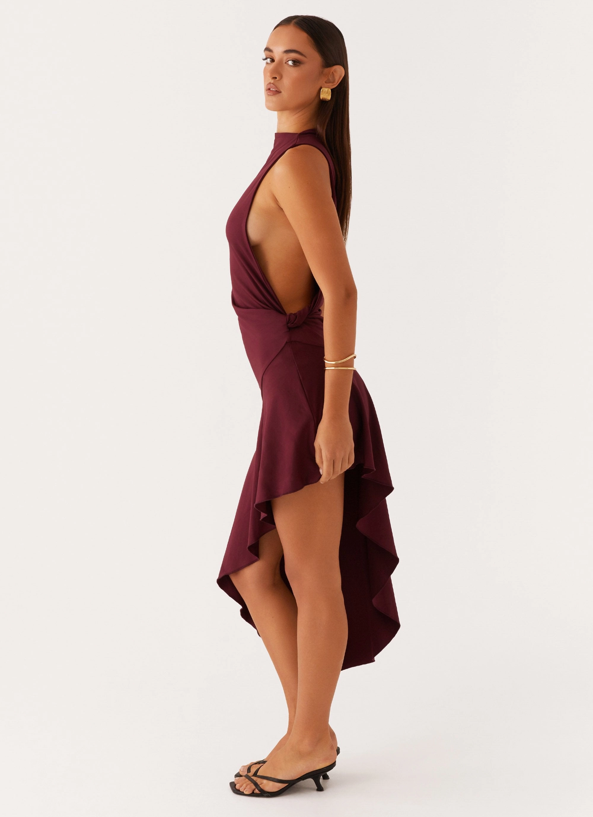 Venetia Asymmetric Maxi Dress - Deep Maroon Chic formal attire urban vibe