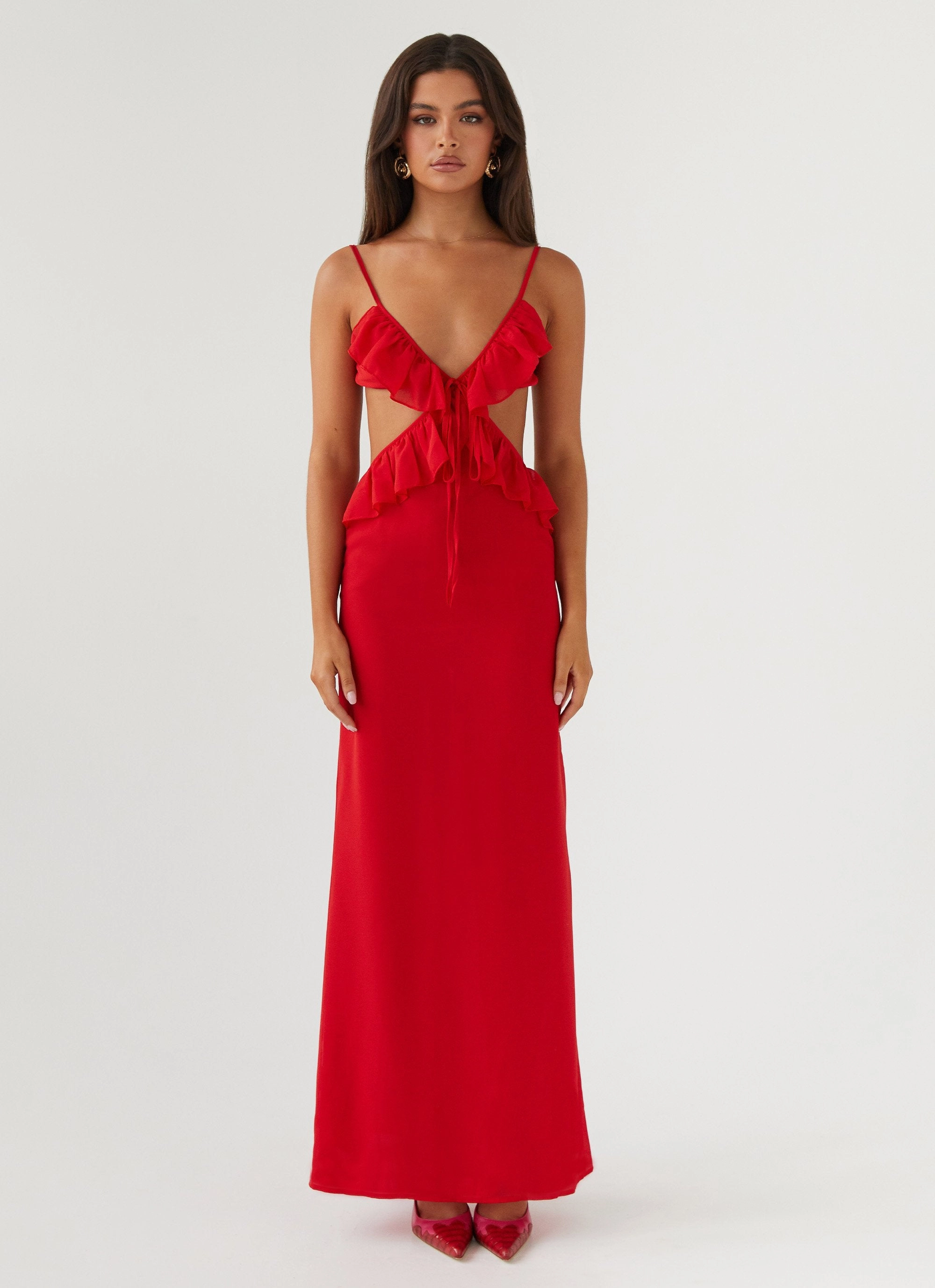 Klara Cut Out Maxi Dress - Red Comfy Yet Stylish