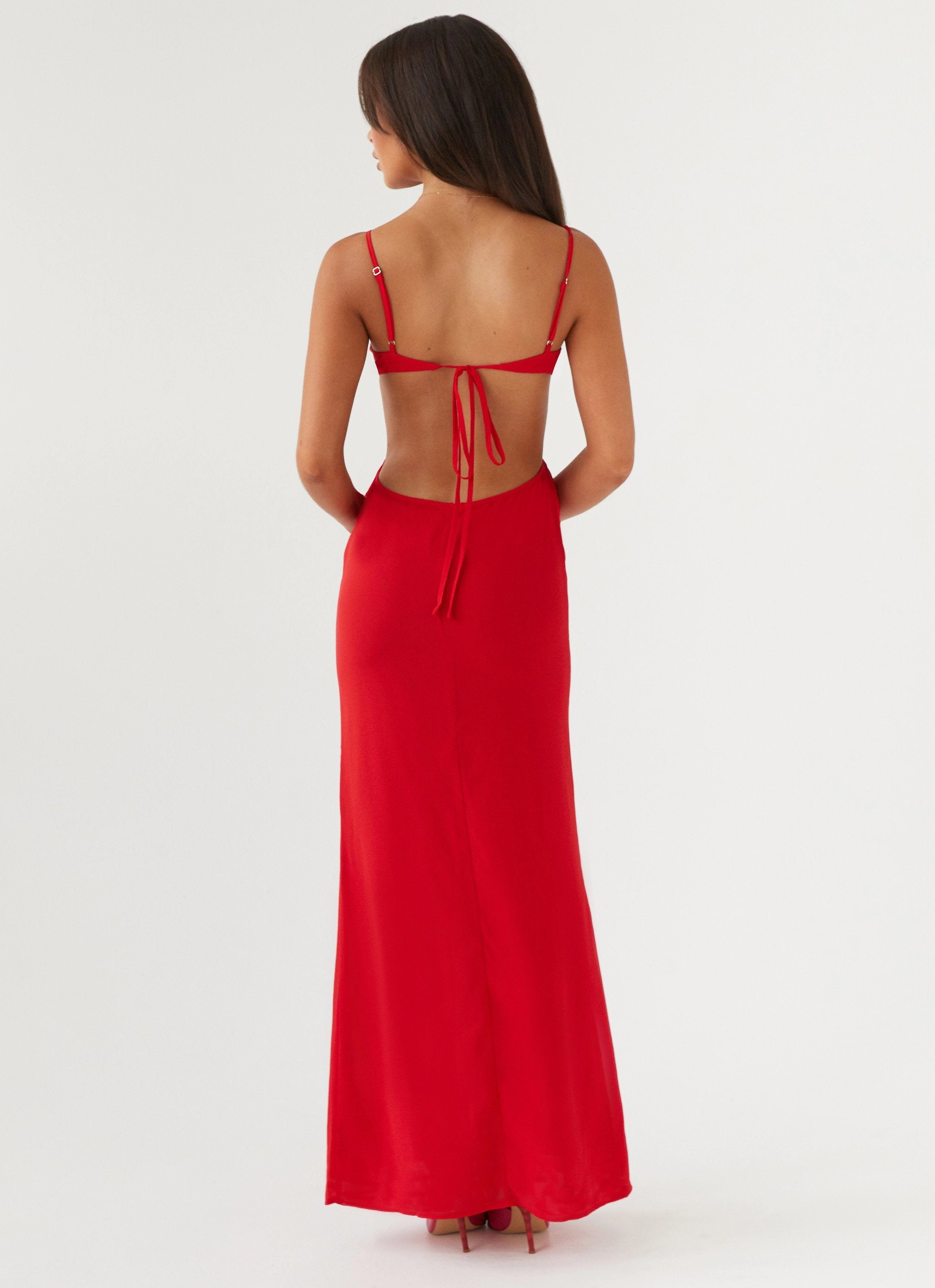Pure Vibes ConvertibleNeckline Klara Cut Out Maxi Dress - Red