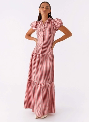 Sunset Glow Verity Maxi Dress - Red Gingham