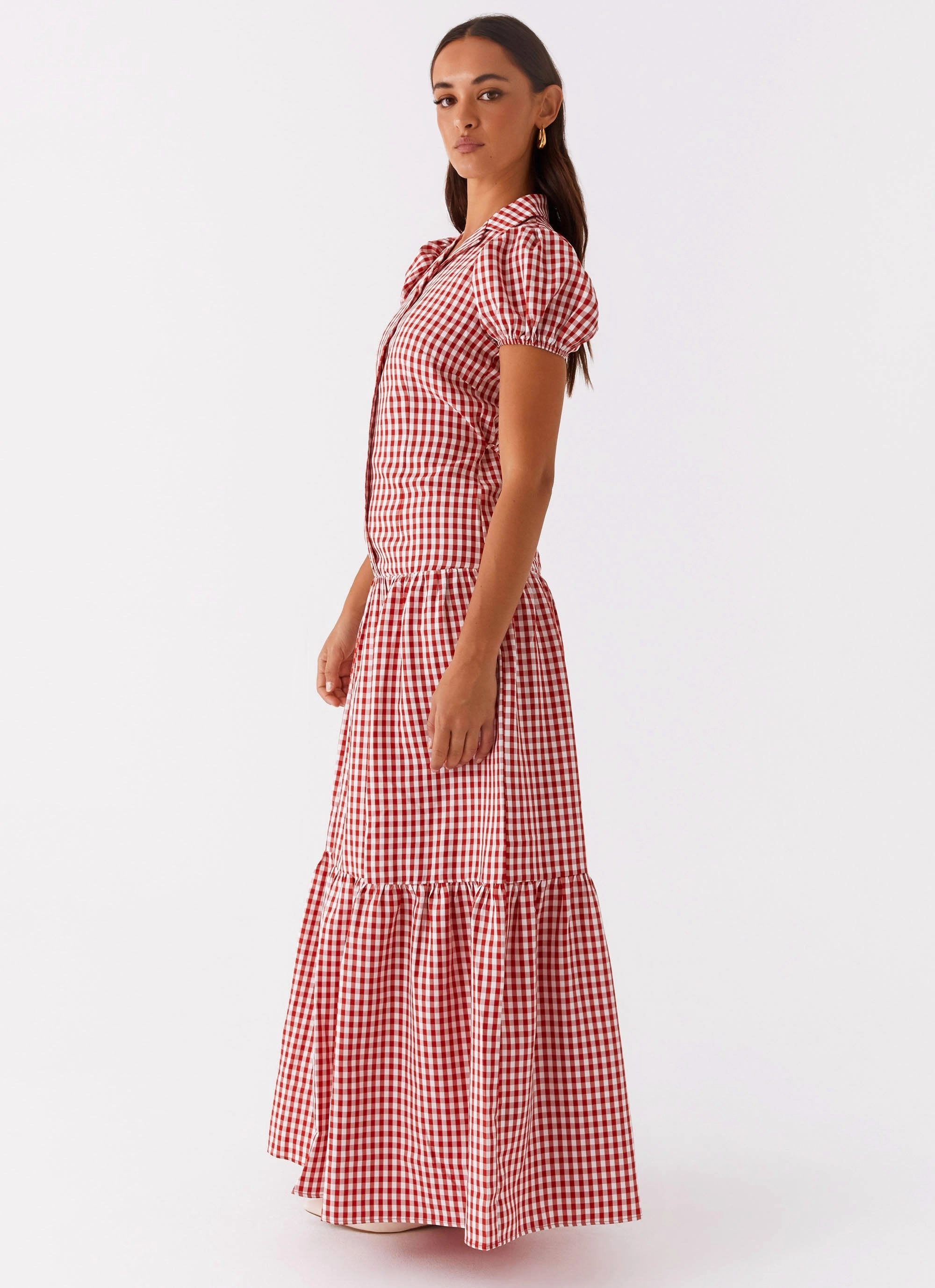 Verity Maxi Dress - Red Gingham Feminine Details
