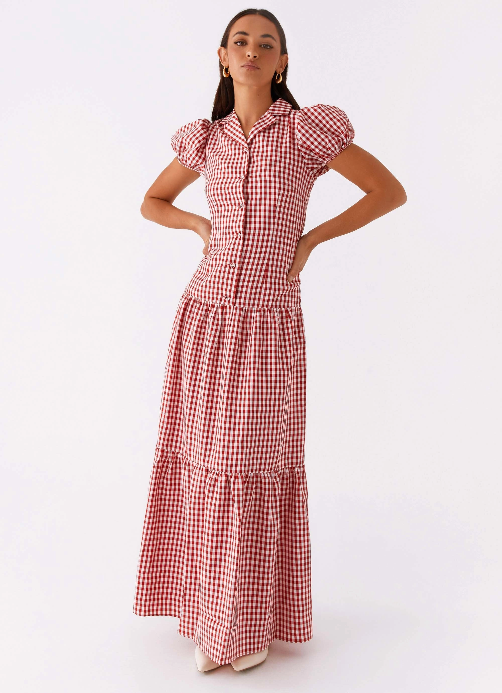 Sunset Glow Verity Maxi Dress - Red Gingham