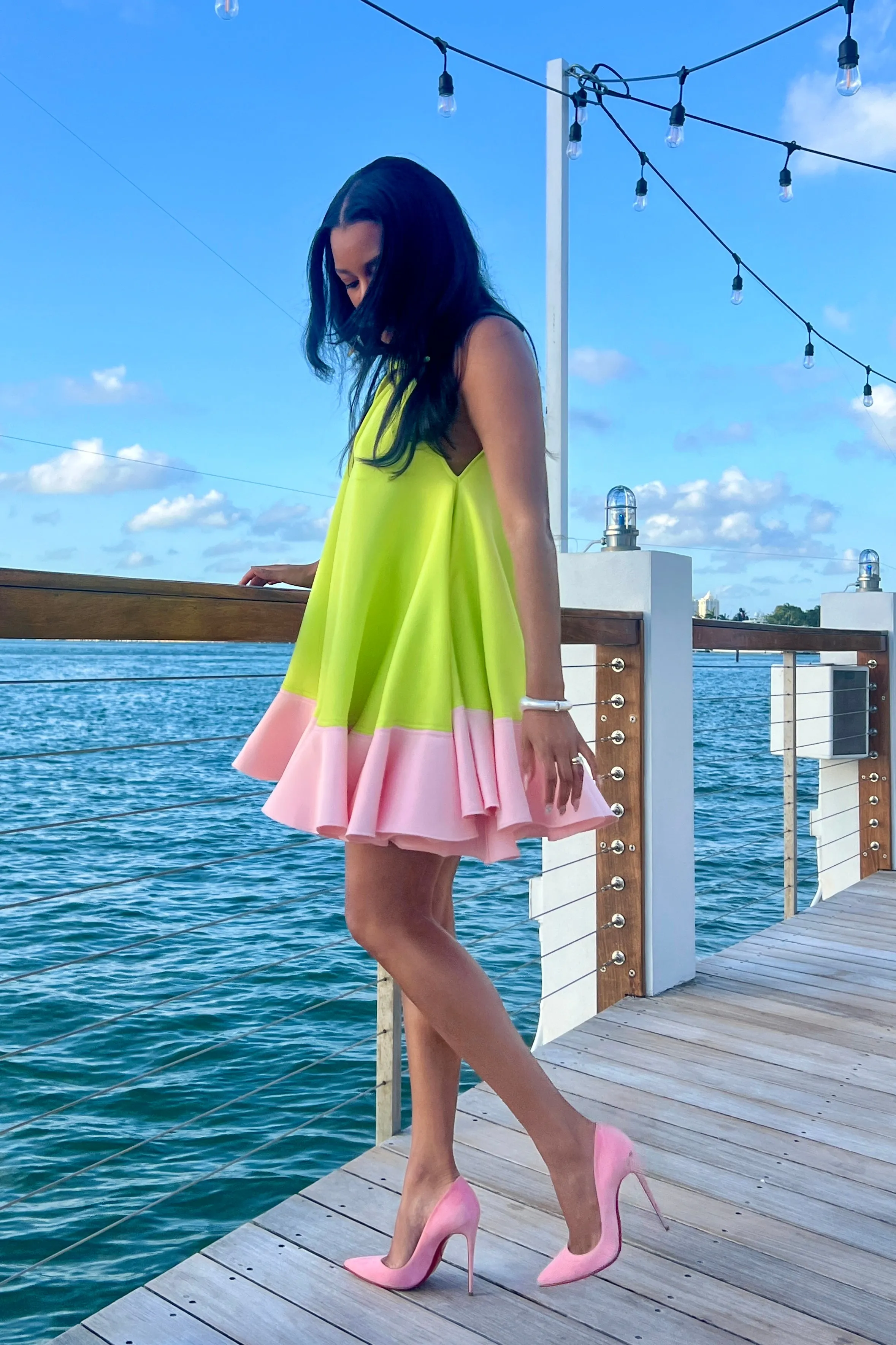 Square Neck Ava Dress Crystal Rose