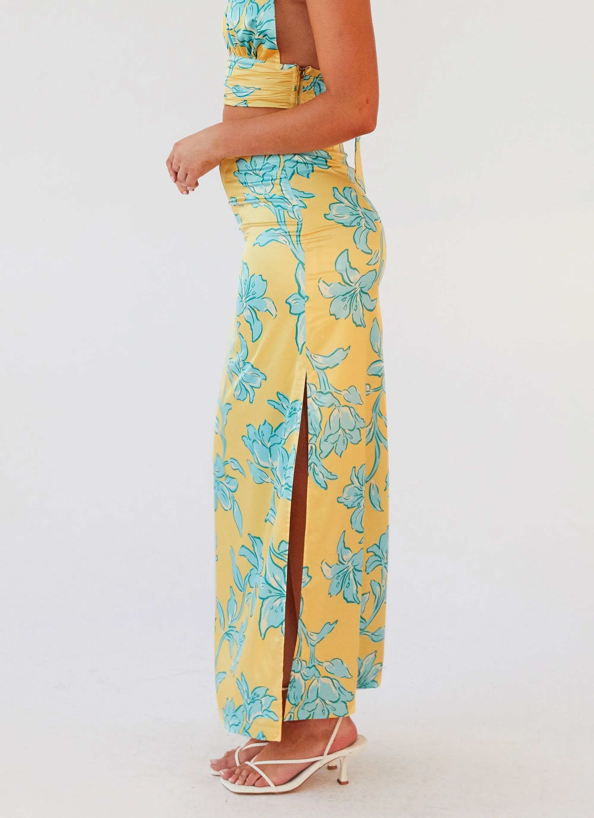 Sharp Look Reinforced Seams Amalia Satin Maxi Skirt - Golden Bloom