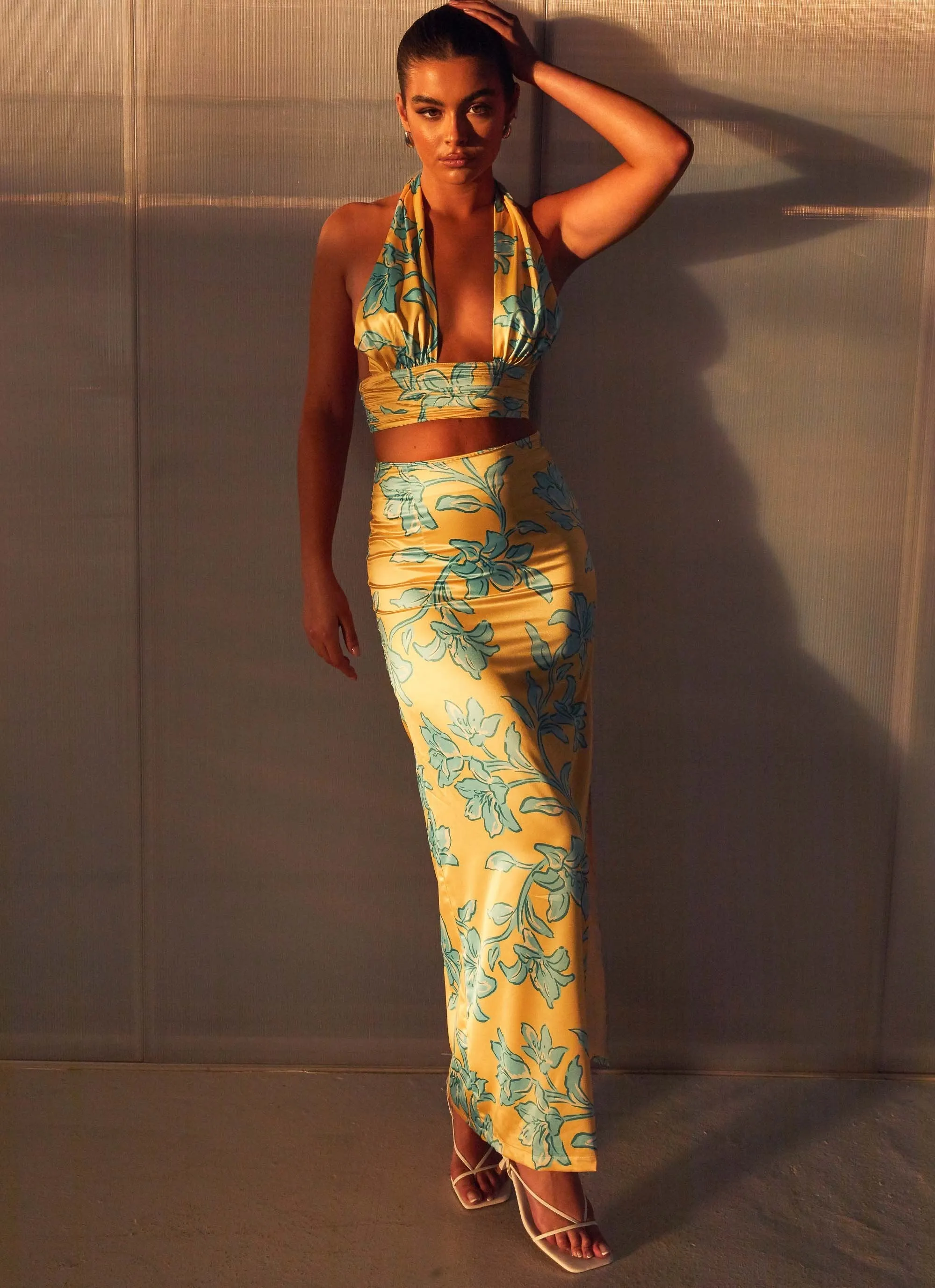 Minimal Vibes Amalia Satin Maxi Skirt - Golden Bloom