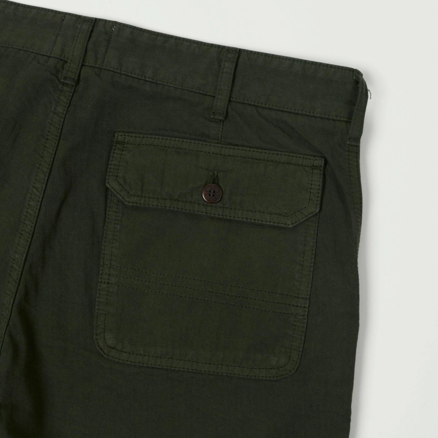 Heimat 'Journey' Herringbone Twill Chinos - Military Green Long Use Minimalist Fit