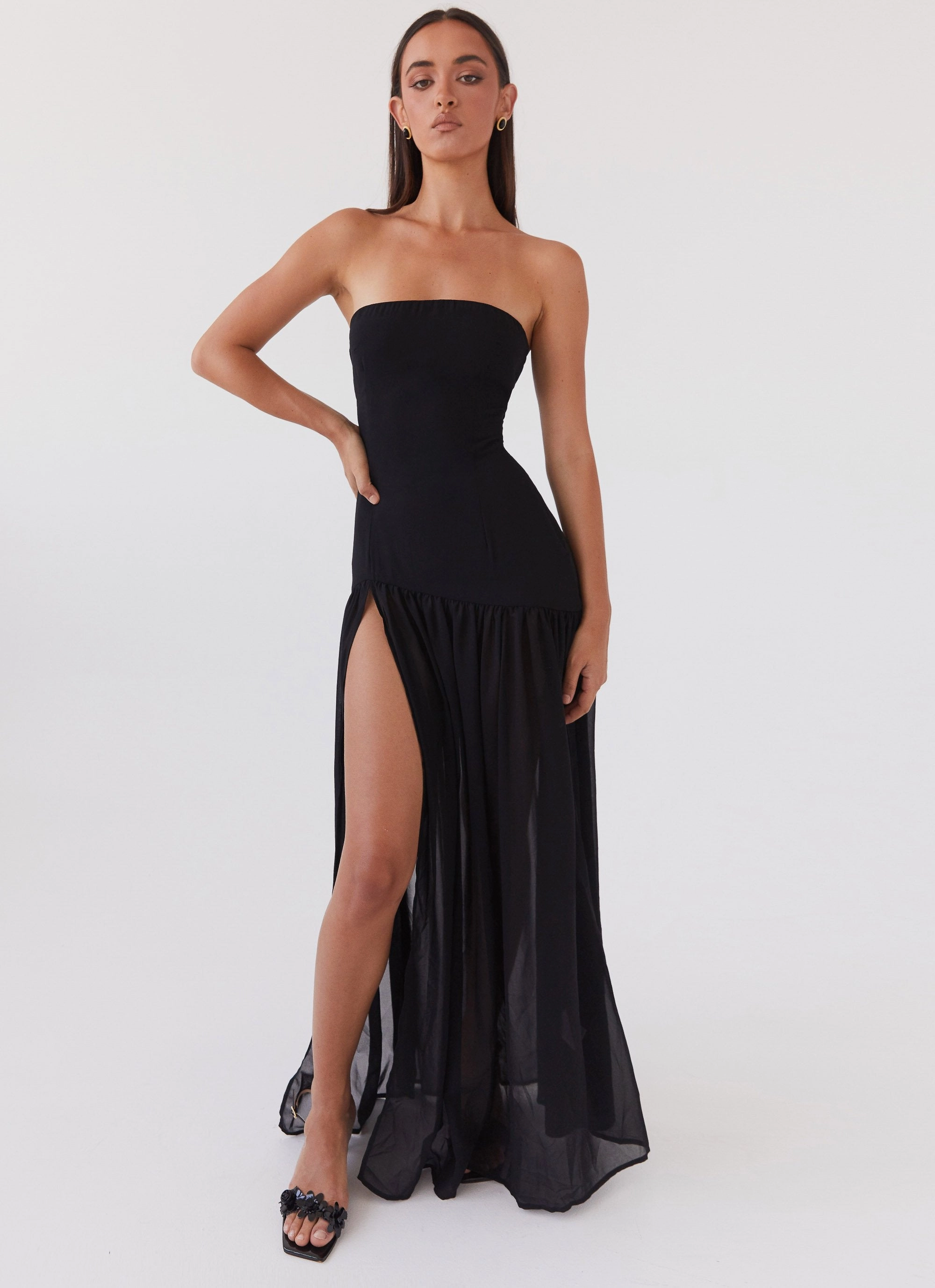 Eden Strapless Maxi Dress - Black Aura Glow