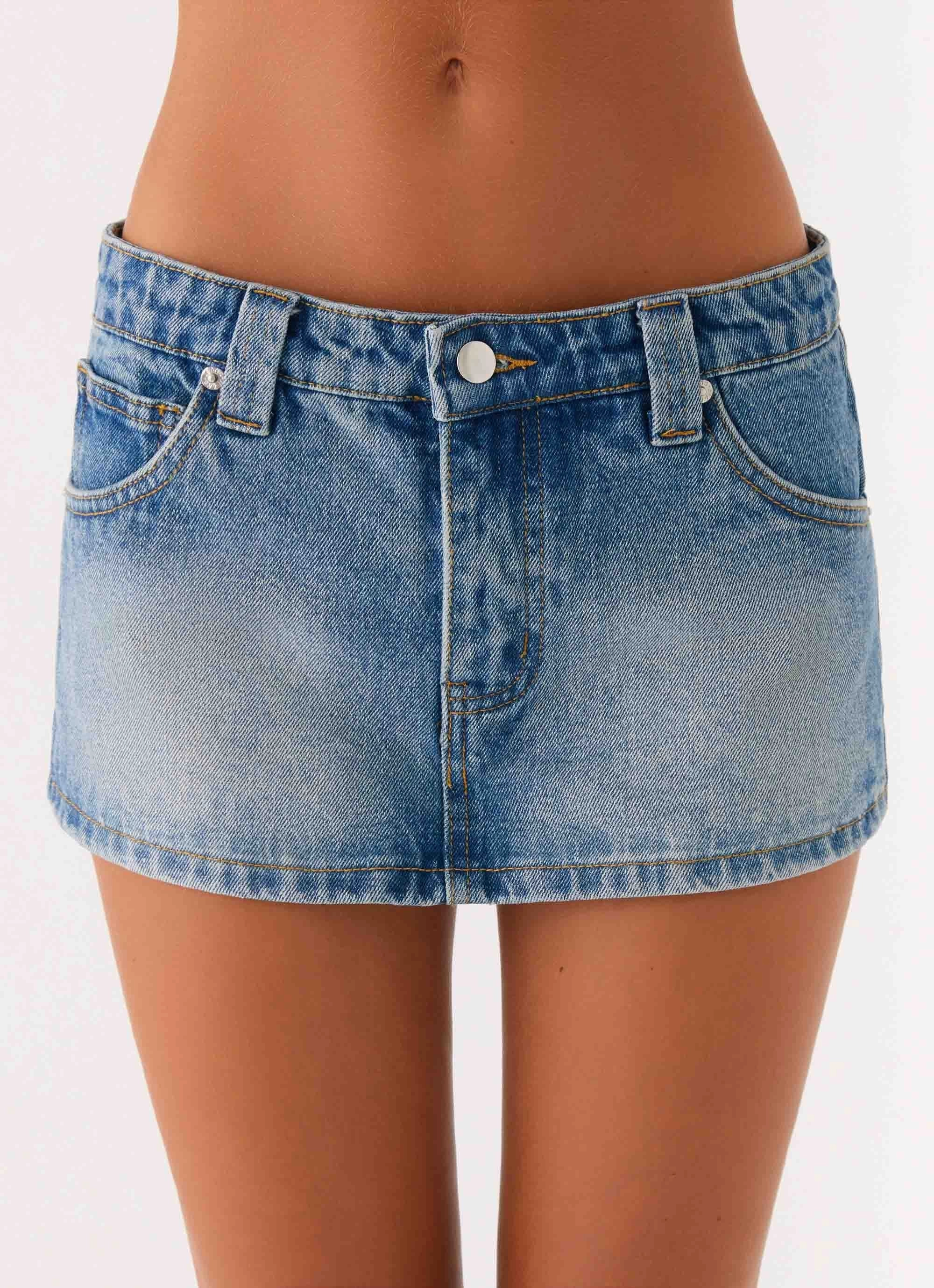Tropics Low Rise Denim Mini Skort - Mid Wash Blue Comfortable Fit Wear Warm Layer